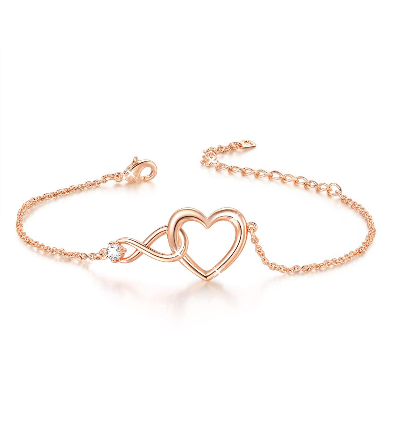 Infinity Bracelets for Womens Jewellery Silver Plated Bracelet ladies Love Heart Bracelets Gifts Crystal Bracelet with Zircon Adjustable Heart Bracelet for Women Teen Girls Charms Xmas Rose Gold - Buy Online on GoSupps.com