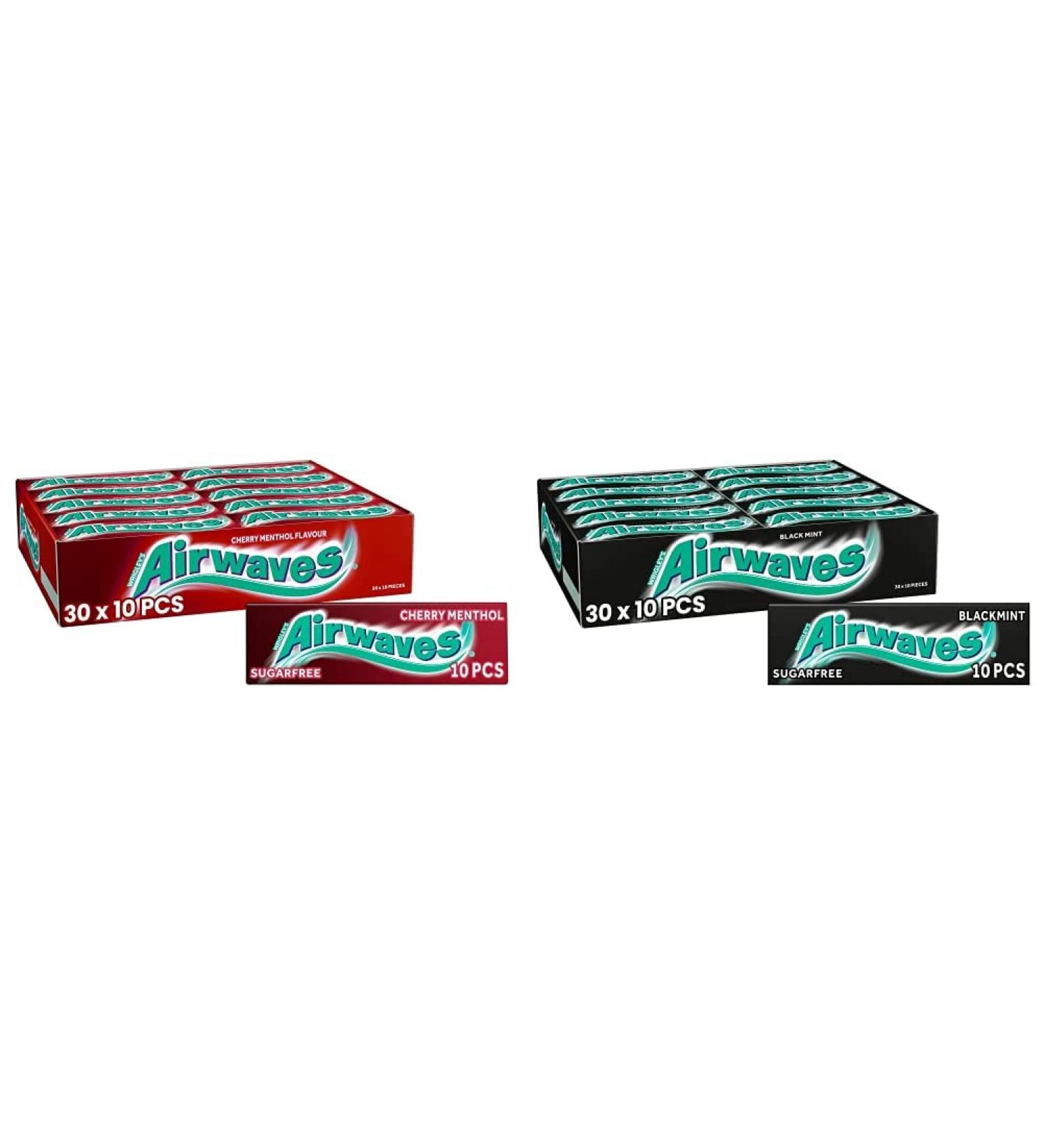 Airwaves Chewing Gum Sugar Free Cherry Menthol 30 Packs of 10 Pieces & Airwaves Chewing Gum Sugar free Black Mint Menthol 30 Packs of 10 Pieces - Buy Online on GoSupps.com