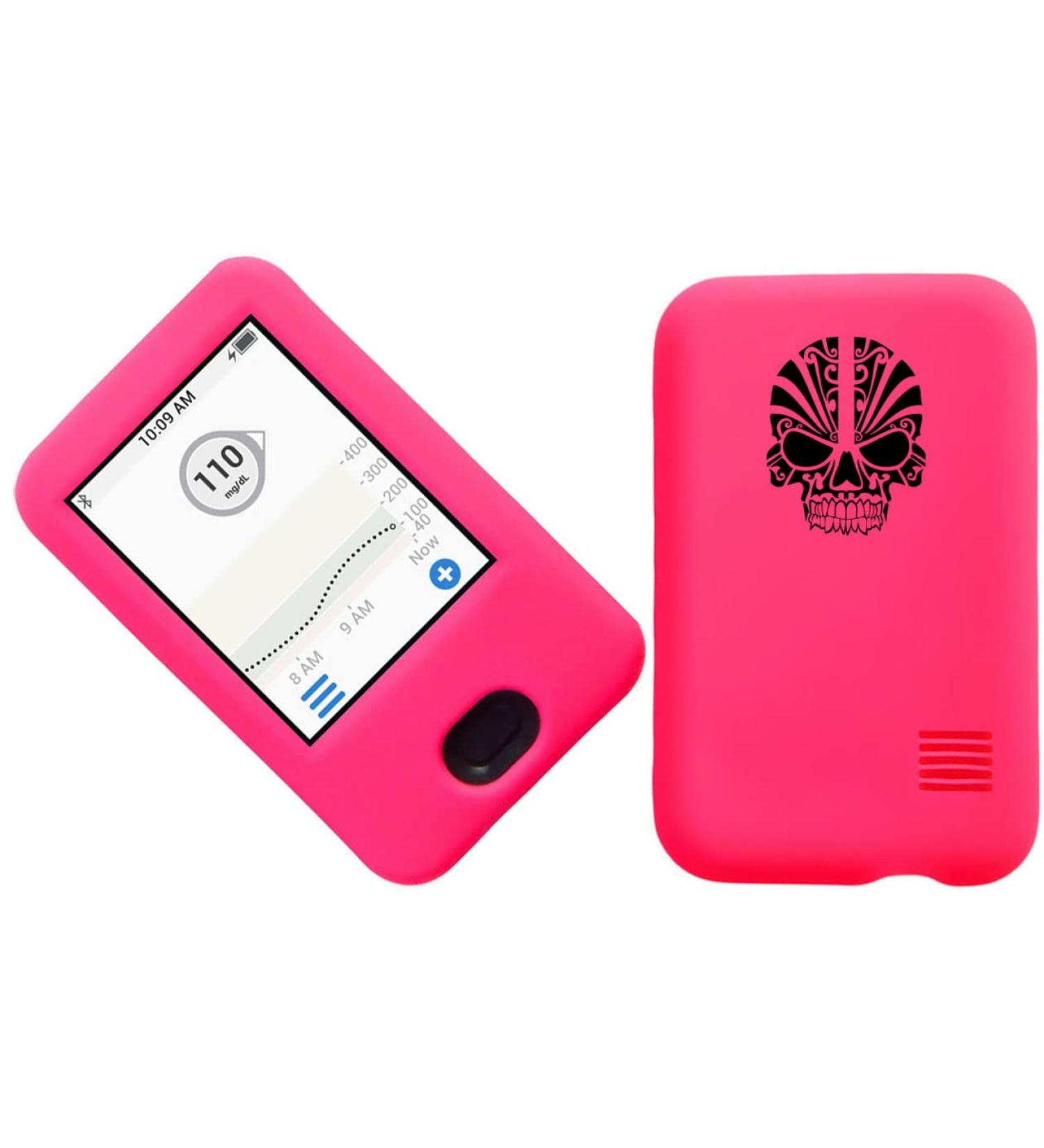 SNK Premium Designed Silicone Case for Dexcom Receiver G6 CGM (Continuous Glucose Monitoring) (Skull2/HPink)