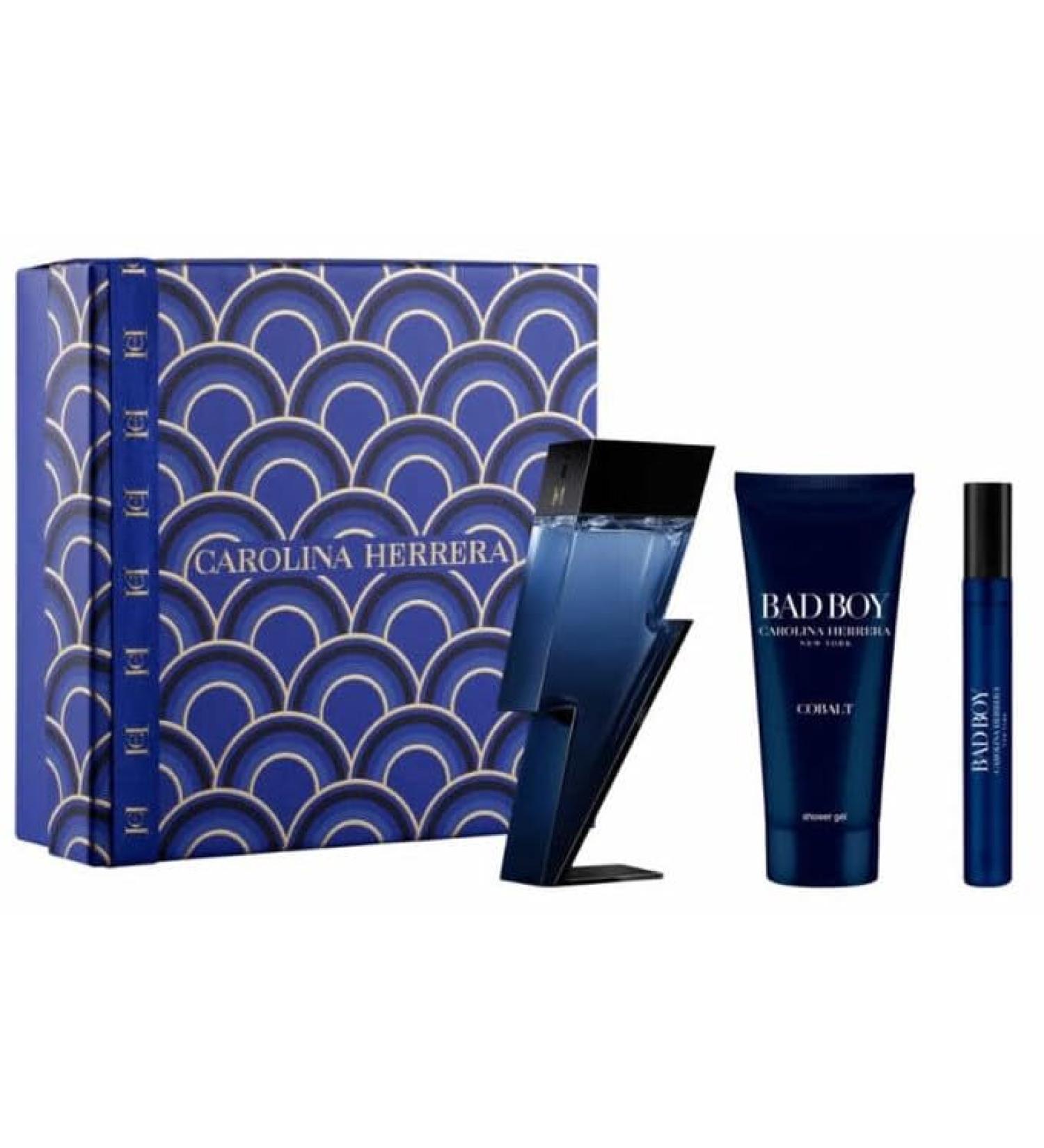 Carolina Herrera Bad Boy Cobalt 3-pcs Gift Set (Eau de Parfum Spray 3.4 Fl Oz + Eau de Parfume Spray 0.34 Fl Oz + Shower Gel 3.4 Fl Oz)