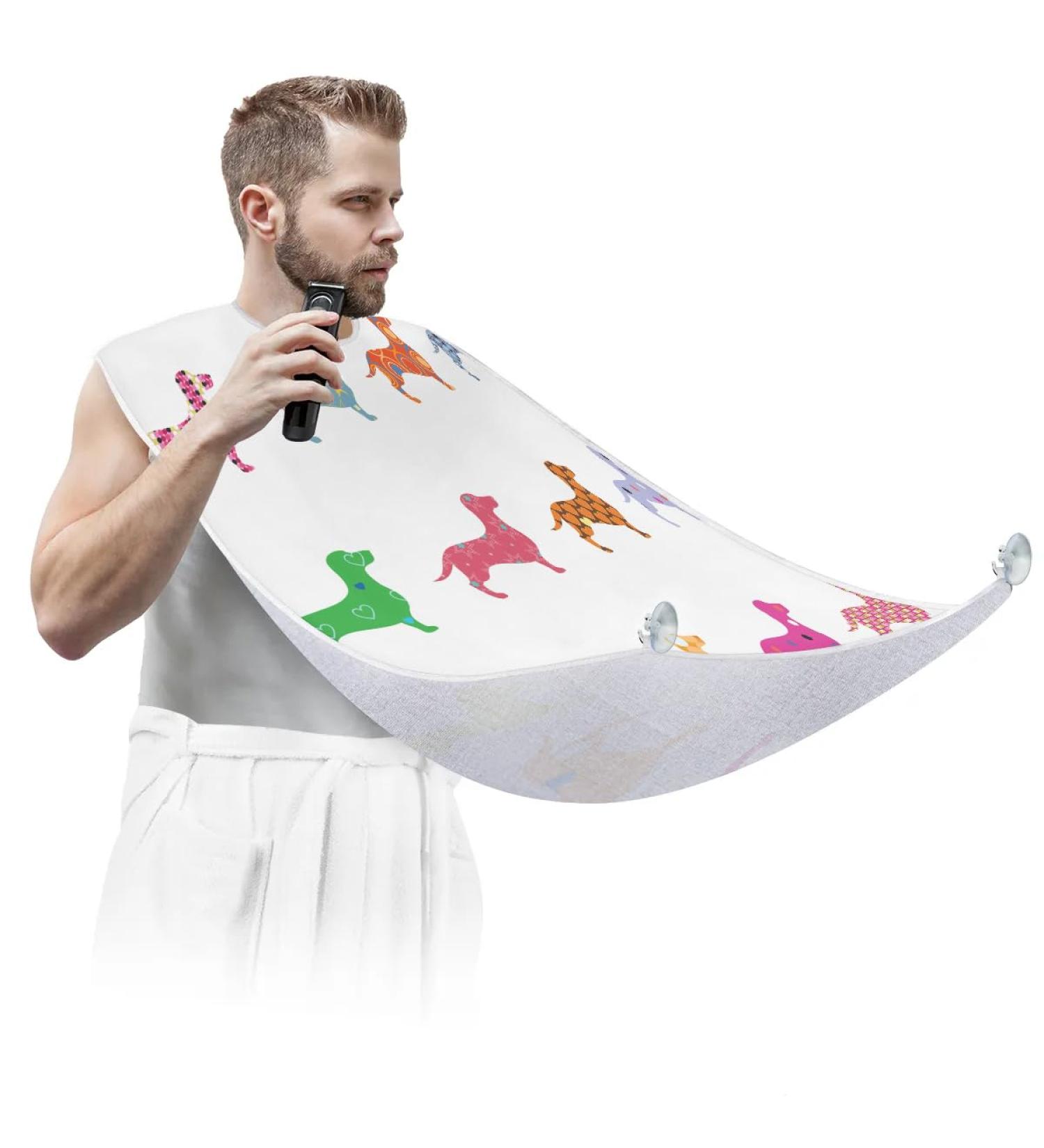 Colorful Dog Beard Bib Apron - Non-Stick Waterproof Grooming Cape for Men | Hair Catcher & Shaving Accessory with 2 Suction Cups | Perfect Gift for Men - Buy Online on GoSupps.com