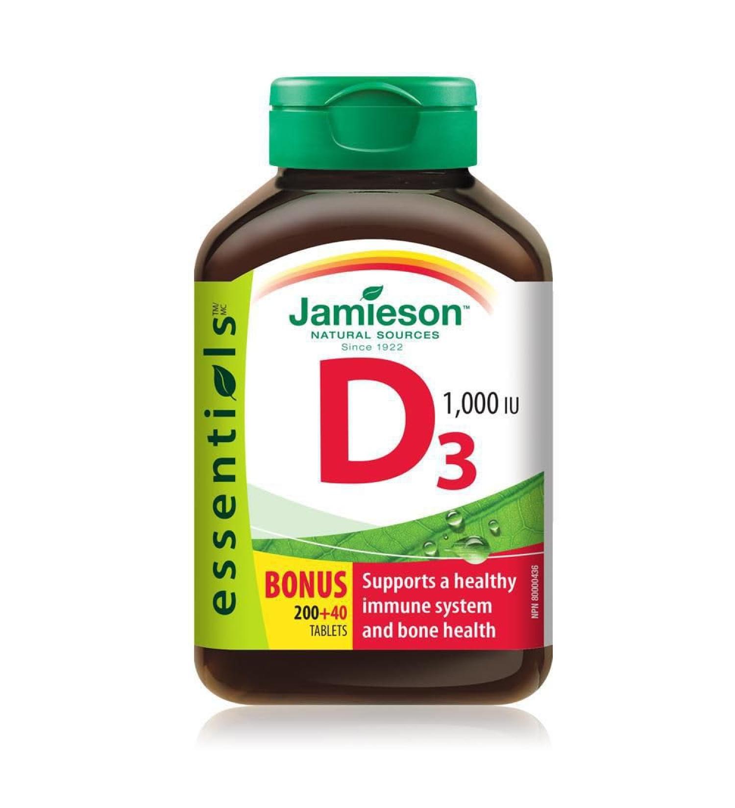 Jamieson Laboratories Vitamin D3 1000 IU Bonus - 240 Tablets - Buy Online on GoSupps.com