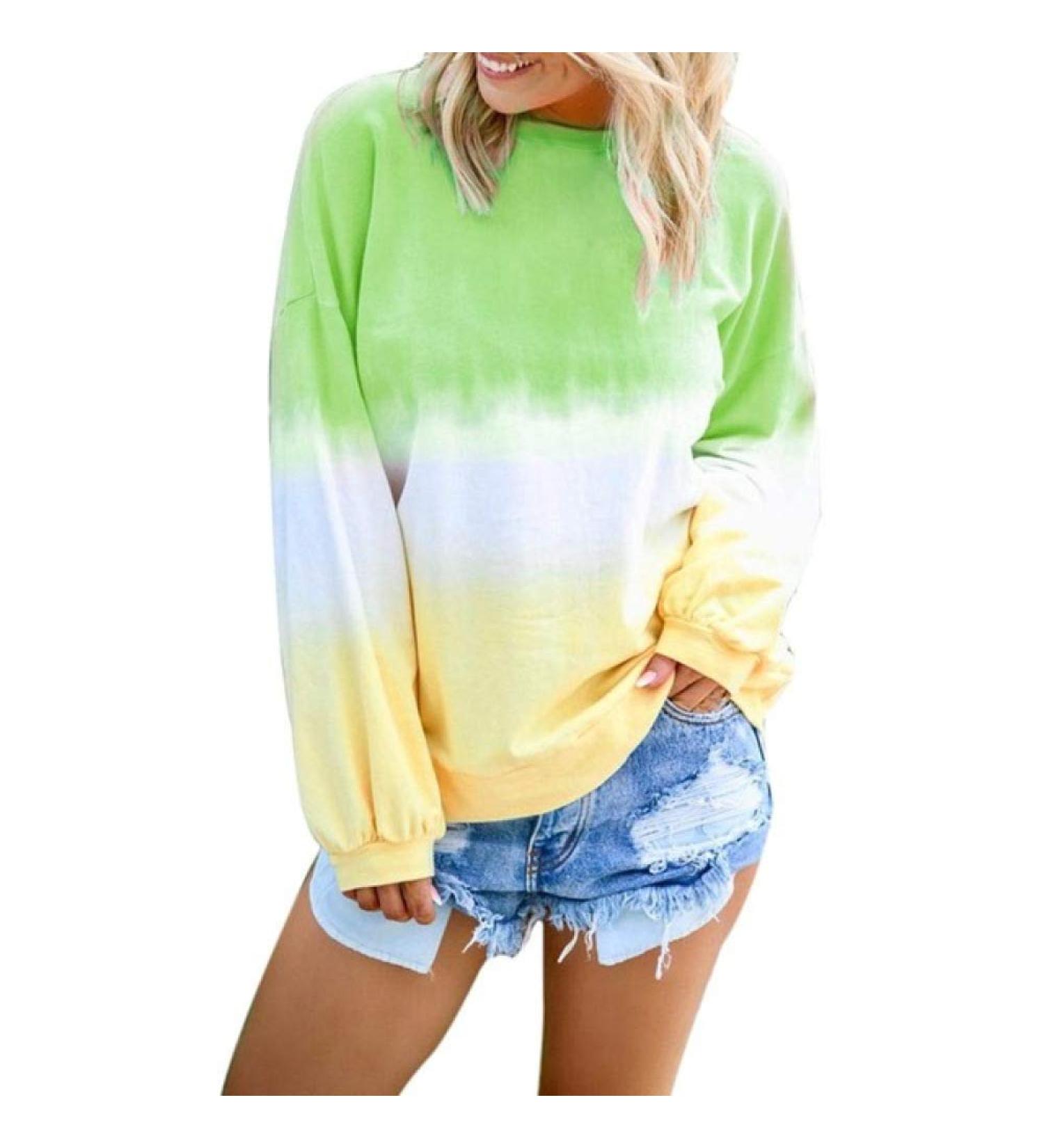 Bigfanshu Women's Print Harajuku Sweatshirts Pullover Cewneck Warm Tops Sweatshirt Tie Dyeing Gradient Hoodie Jumper Green