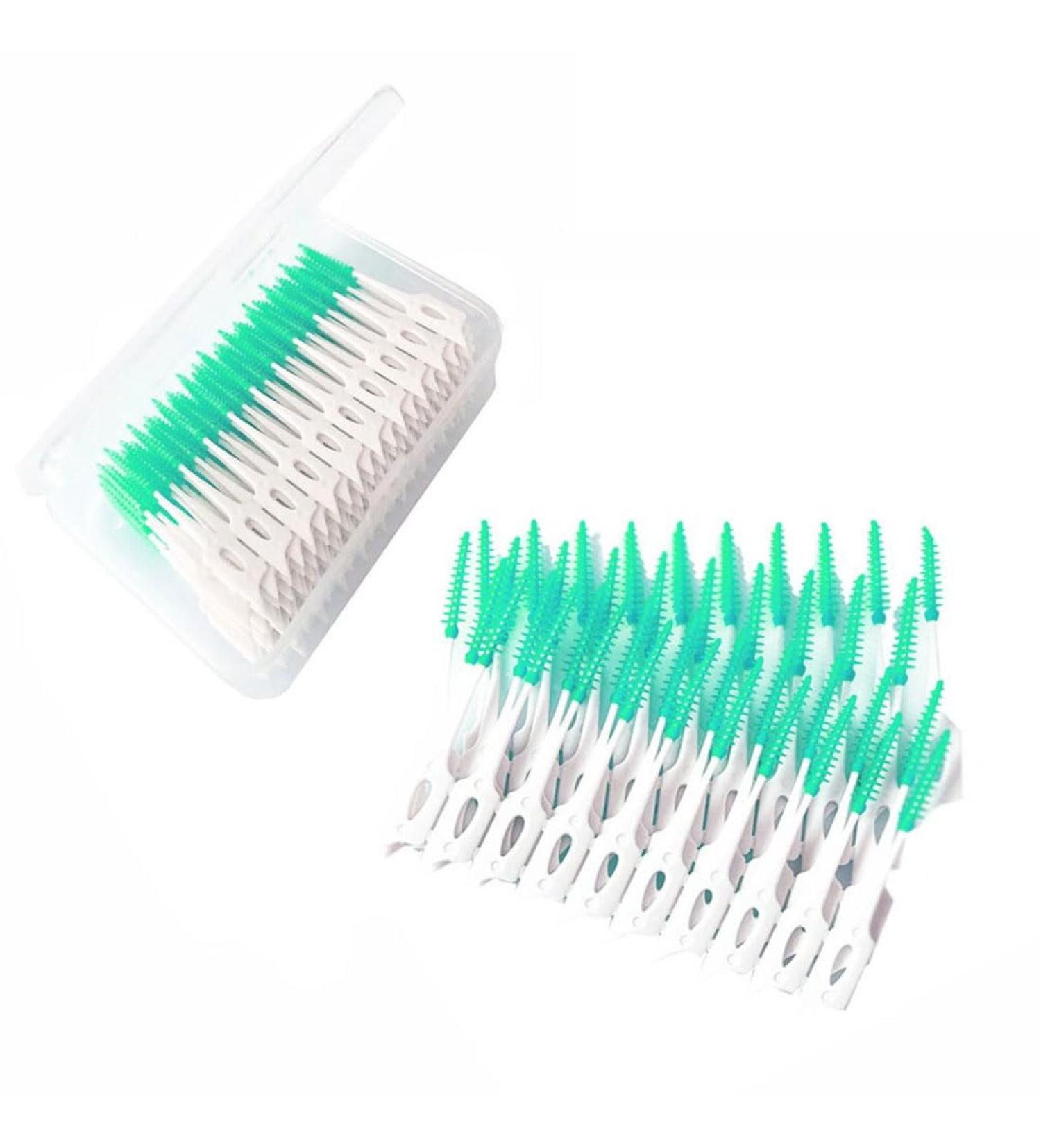 JOCXZI Interdental Brush - 200 Soft Silicone Brushes for Effective Tooth Cleaning | Portable Dual-House Floss Stick (Green) - Buy Online on GoSupps.com
