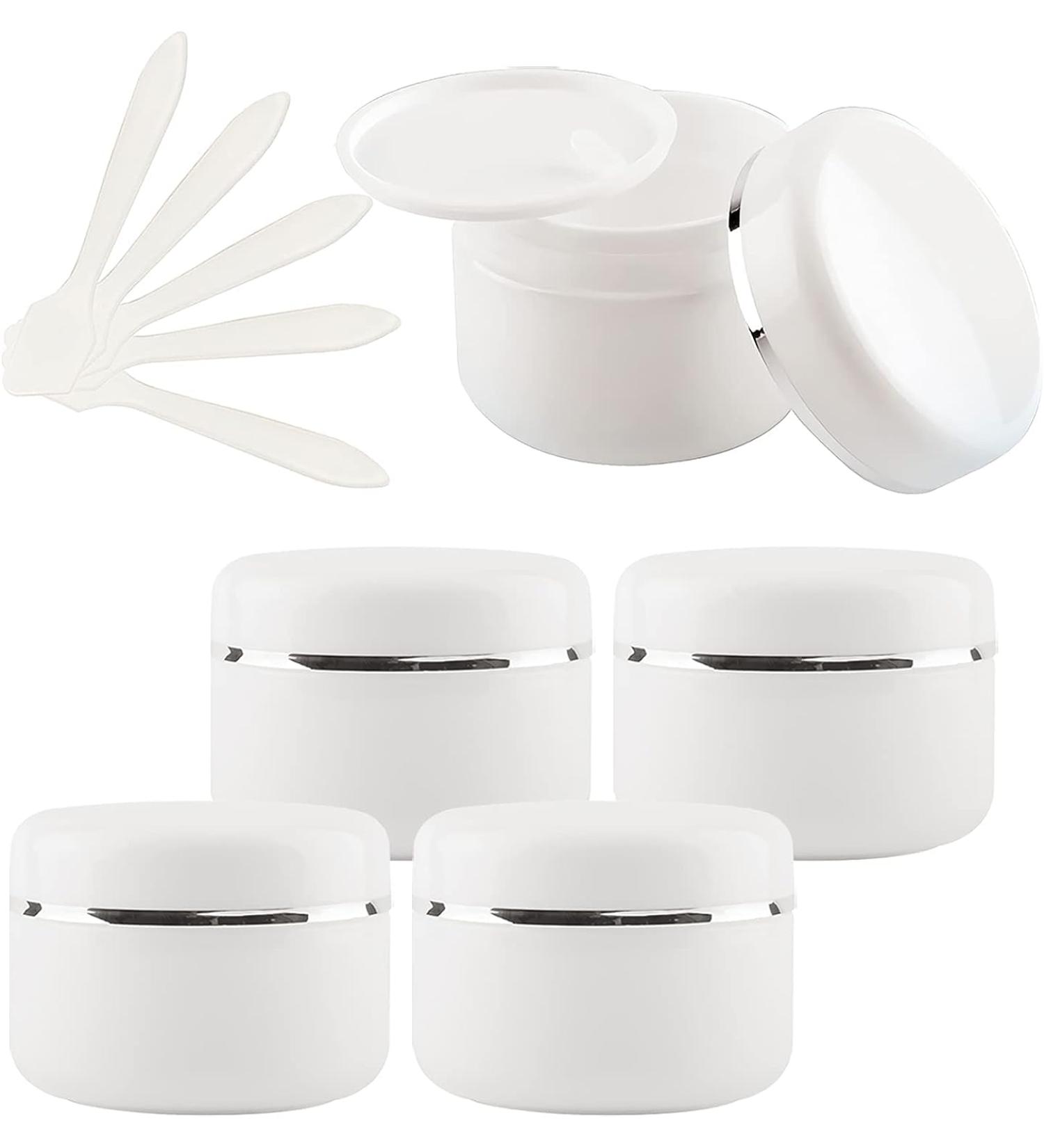 Travel bottlingtravel pots for cream small pots with lids 5 PC 150ml White Empty Plastic Cosmetic Jars with Screw Lid with Silver Ribbon 150g Small Storage Pot Containers for Homemade Salve  5X Spat - Buy Online on GoSupps.com