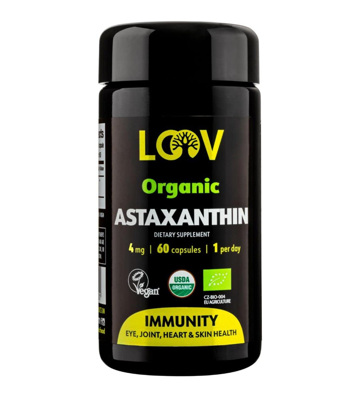 LOOV Natural Organic Astaxanthin 4mg - 60-Day Supply - Antioxidant for Eyes, Joints, Skin, and Immunity - Non-GMO, Vegan, Sustainable Formula - Buy Online on GoSupps.com