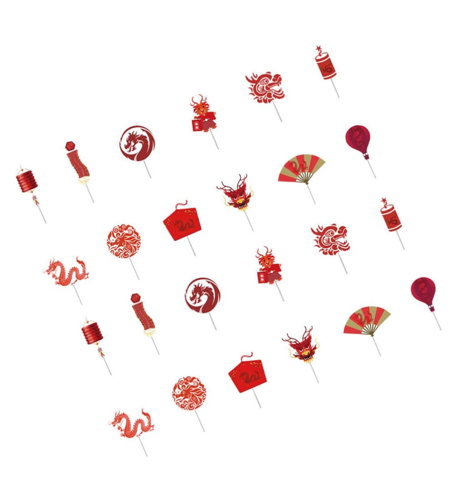 VILLCASE 24pcs Chinese New Year Cupcake Toppers Cake Picks 2024 Year of Dragon Cake Decorations Chinese Lunar Year Spring Festival Party Supplies - Buy Online on GoSupps.com