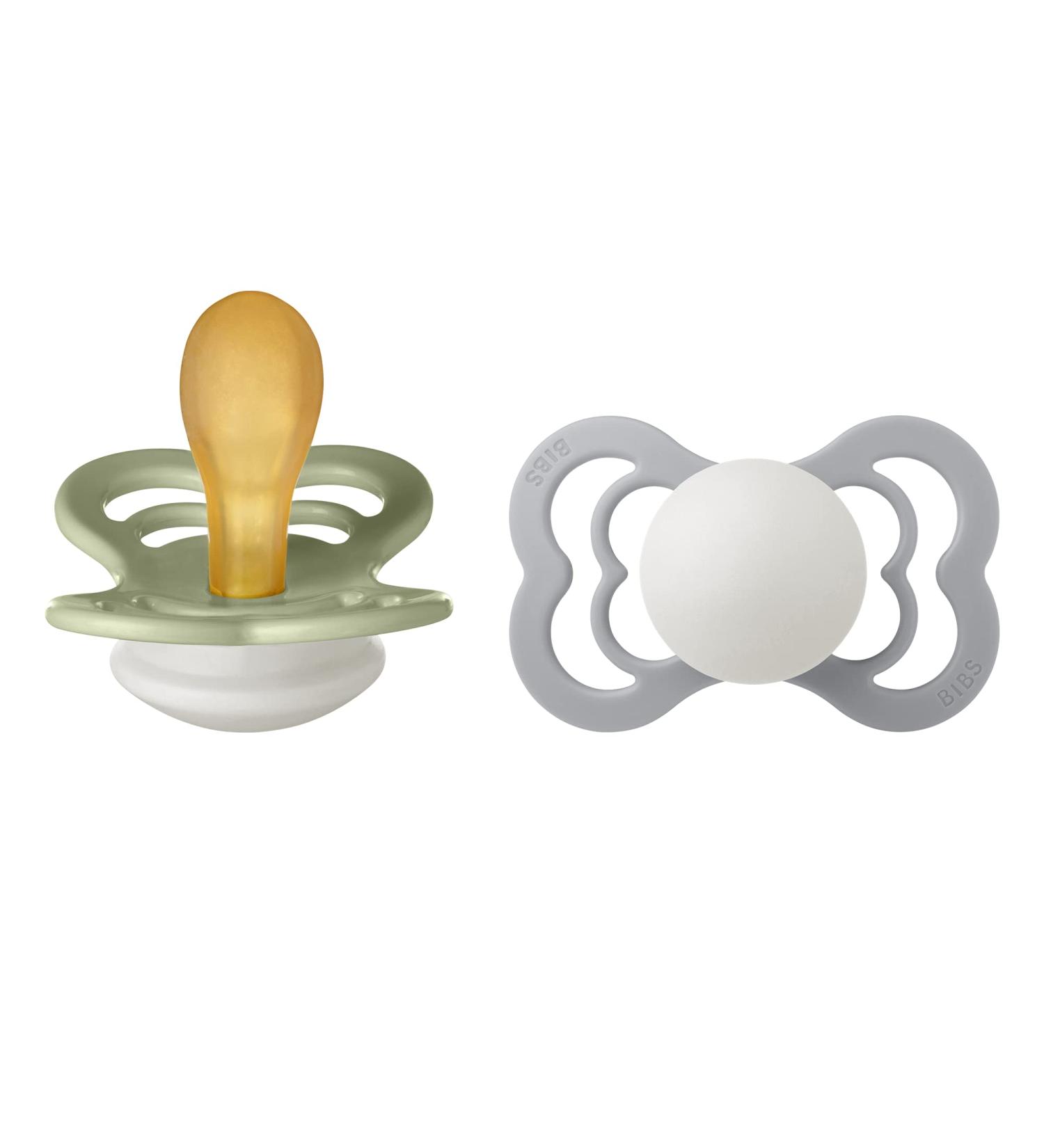 BIBS Supreme Pacifier 2-Pack | BPA-Free Natural Rubber | Size 2 (6-18 Months) - Sage & Cloud Night - Buy Online on GoSupps.com