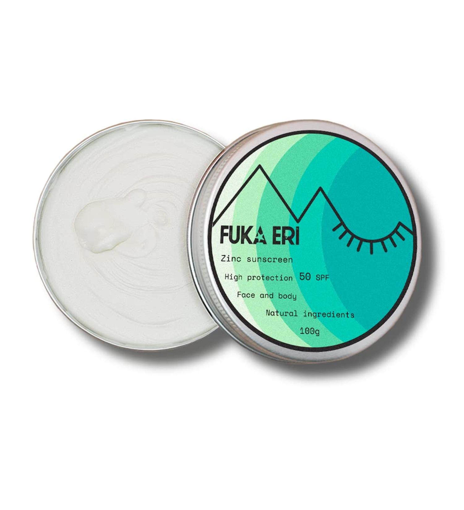 Fuka Eri mineral zinc sunscreen non-nano. Natural ingredients High protection 50 SPF. Vegan waterproof and reefsafe. Sunblock 100g. Zerowaste. - Buy Online on GoSupps.com