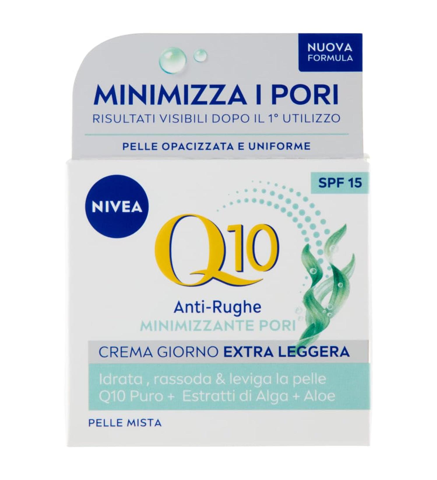 NIVEA NIVEA Q10 Anti-Wrinkle Minimising Pori Extra Light Day Cream SPF 15 50 ml Anti-Wrinkle Face Cream Moisturizing and Mattifying Face Cream for Combination Skin with Coenzyme Q10 and Algae and Aloe
