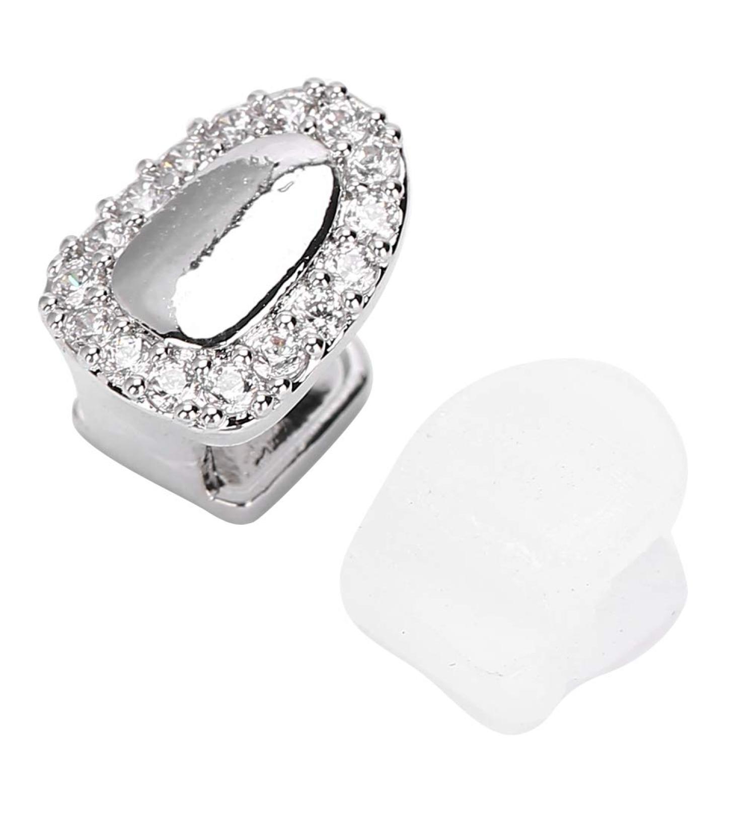 Syrisora False Teeth Single Tooth Bling Teeth Accessory Decoration for Halloween Party Hip Hop Show (Solitaire Portal Diamond Silver) - Buy Online on GoSupps.com
