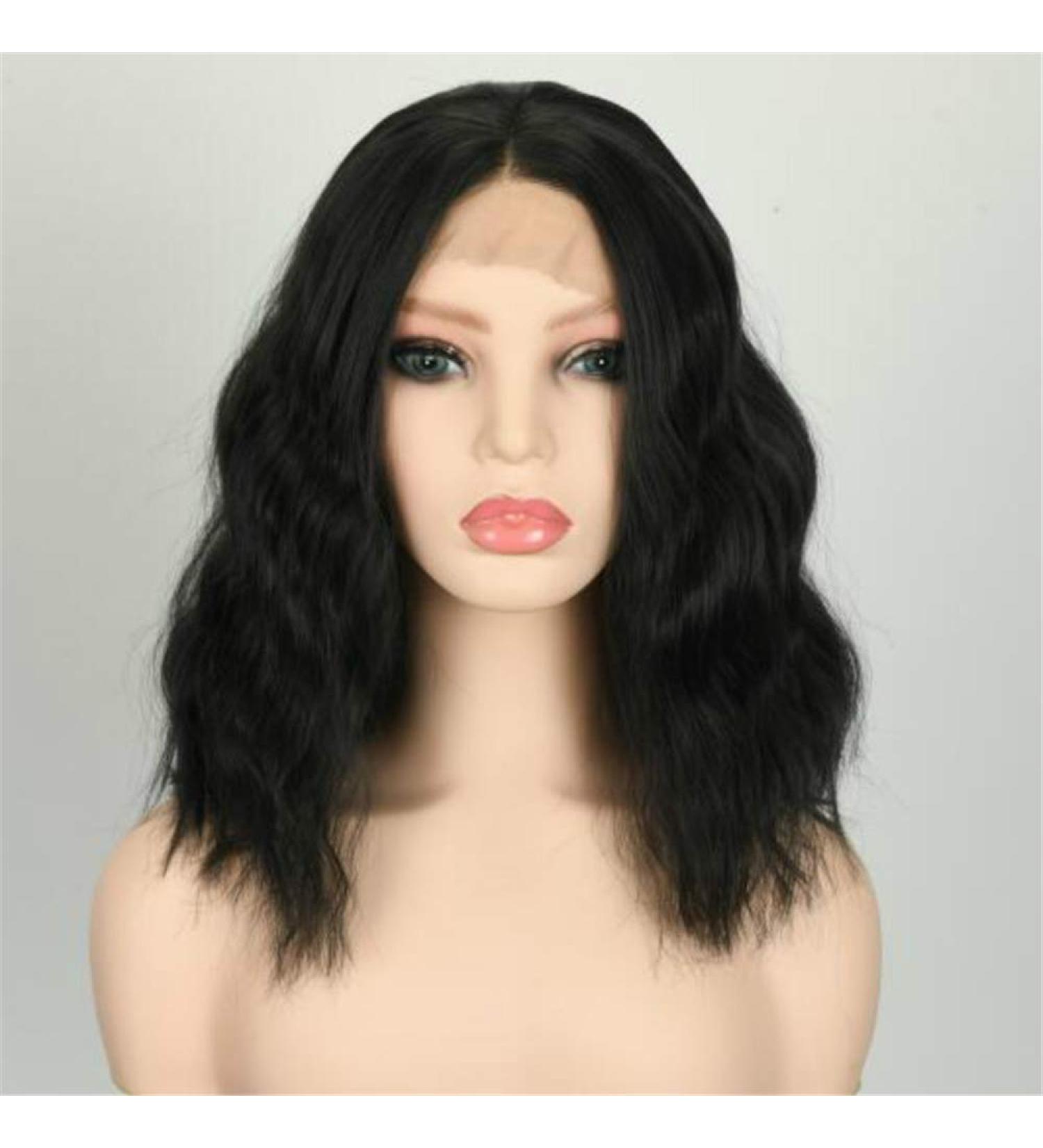 Short Curly Black Brown Wig 14/16 inch | Heat-Resistant Synthetic Hair | Perfect for Cosplay & Parties | Stylish Women's Wig Cap - Buy Online on GoSupps.com
