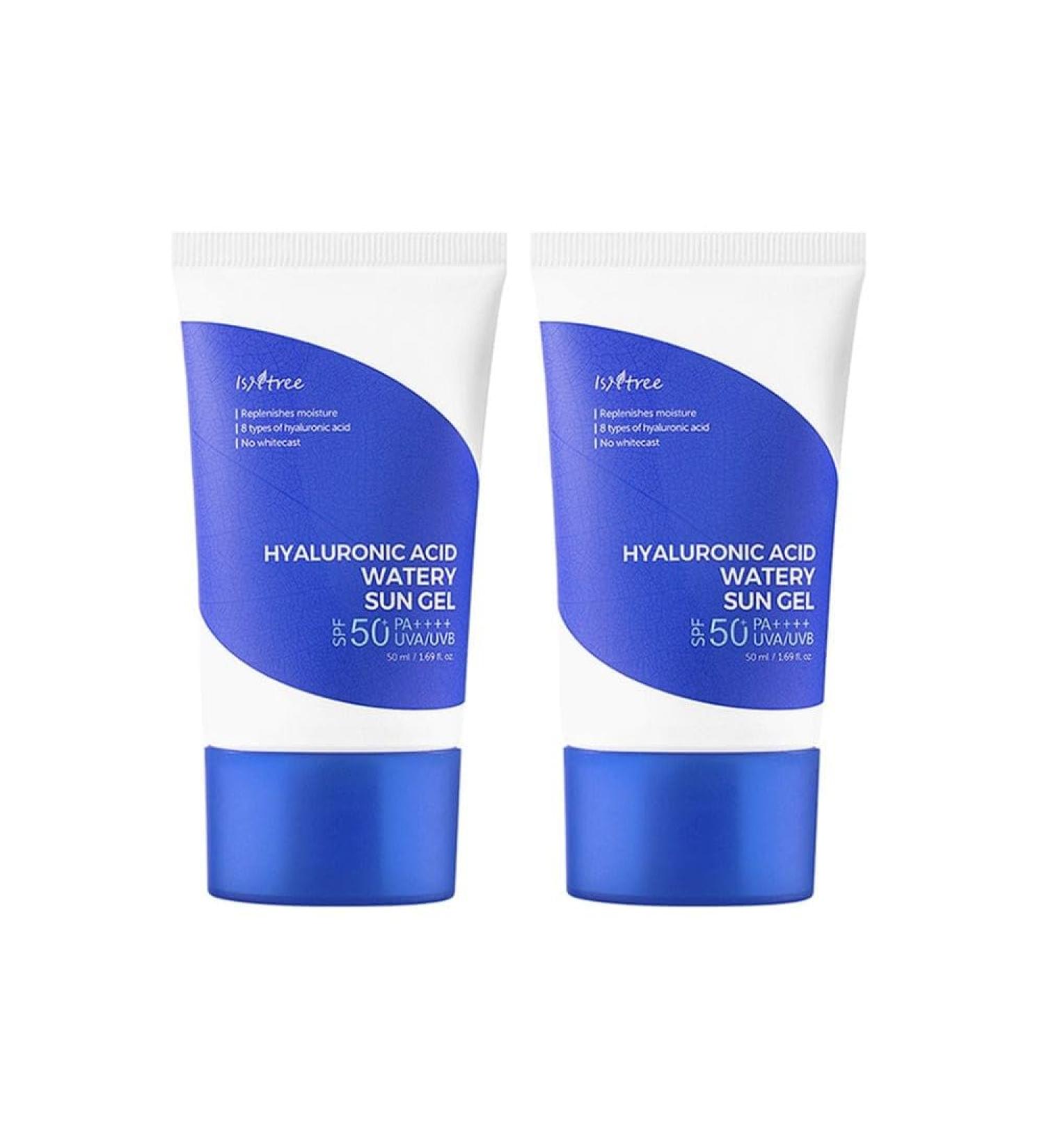 ISNTREE Hyaluronic Acid Watery Sun Gel 50ml x 2 - SPF 50+ PA++ | Water Resistant Non-Greasy Daily Sunscreen | Strong UV Protection | No White Cast | Nourishing Skincare - Buy Online on GoSupps.com