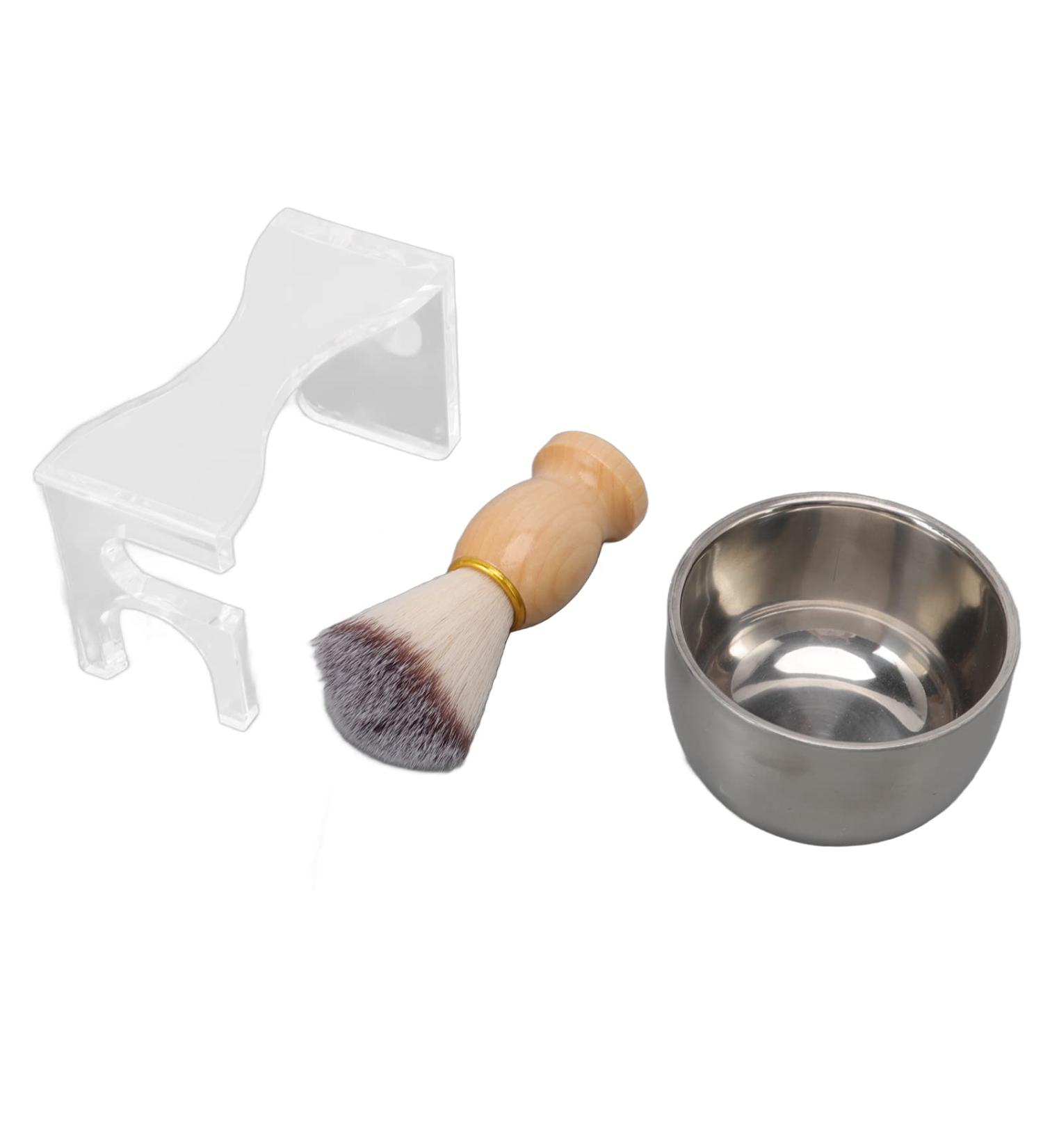 EASTALOLO 3 PCS Men Shaving Brush Kit | Acrylic Holder Bubble Bowl & Nylon Bristle Set for Wet Shaving - International Shipping Available - Buy Online on GoSupps.com