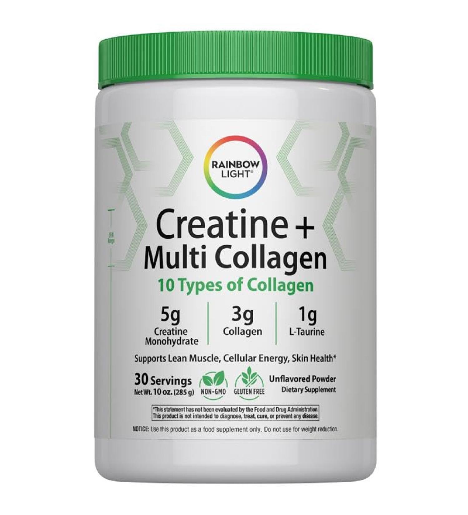 Rainbow Light Creatine + Multi Collagen | 10 Ounce | 5g Creatine Monohydrate Plus 10 Types of Collagen | Supports Lean Muscle Cellular Energy & Skin Health | Unflavored Powder - Buy Online on GoSupps.com