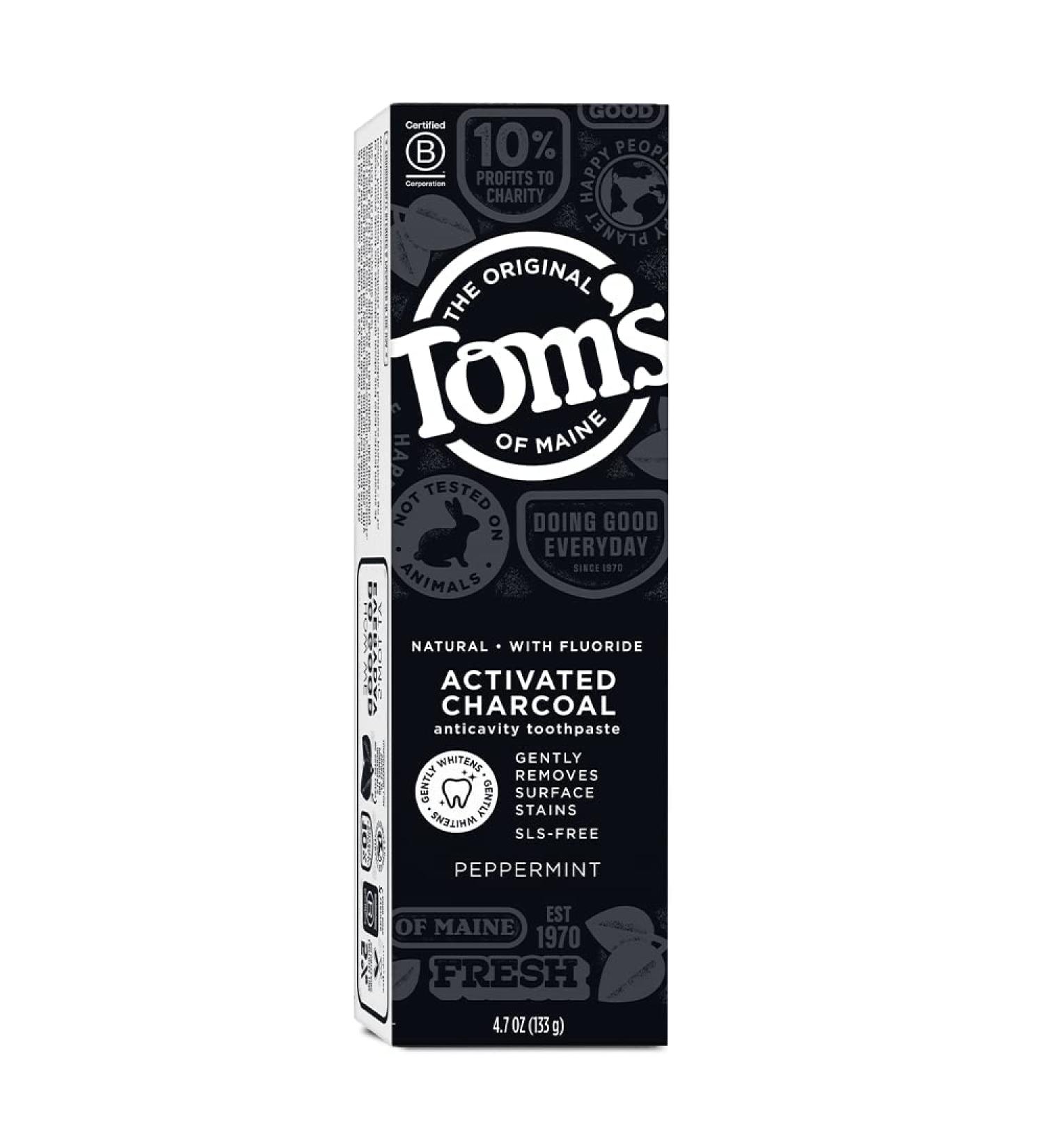 Tom's Of Maine Activated Charcoal Toothpaste 4.7 oz - Peppermint, Fluoride-Free - Buy Online on GoSupps.com