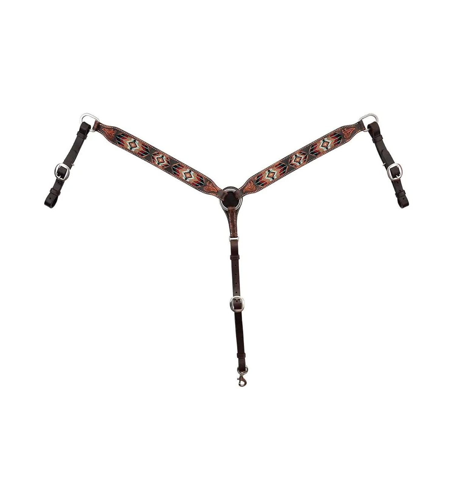 Circle Y Distressed Southwestern Beaded Horse Breast Collar - Turquoise/Brown/White - One Size - Buy Online on GoSupps.com