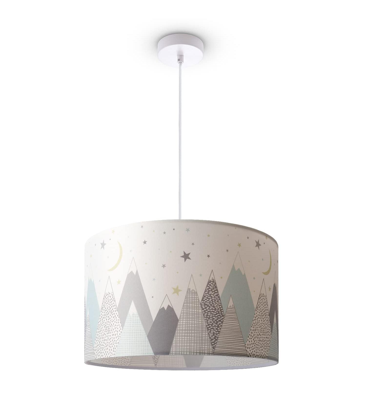 Paco Home Children's Room Hanging Lamp - E27 Pendant Light for Baby Boys & Girls - White Mountains Stars & Clouds Design - Buy Online on GoSupps.com