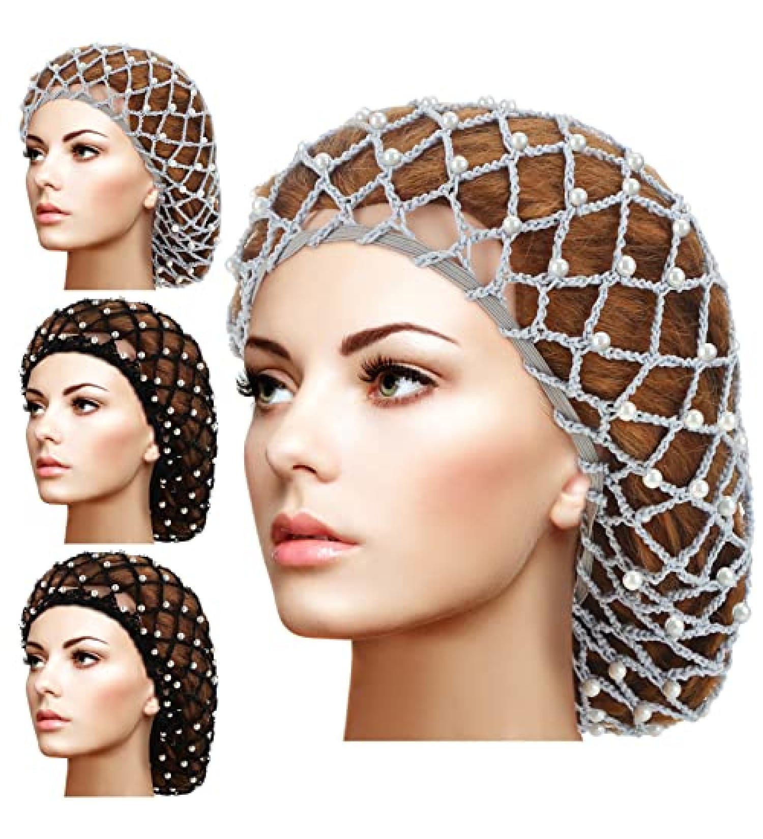 MTLEE 4-Piece Women's Hair Net Snood Set - Pearl Crochet Mesh Hair Wrap for Sleeping - Buy Online on GoSupps.com