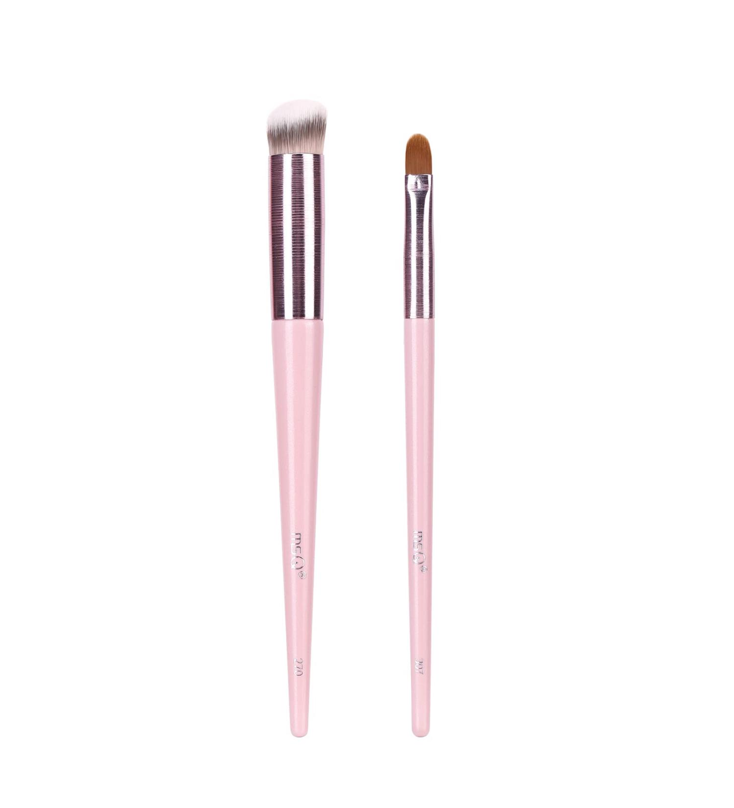 MSQ 2-Piece Kabuki Make-Up Brush Set | Medium-Angled Flat & Contour Brush for Liquid Foundation & Eye Area | Pink Concealer Brushes - International Shipping Available - Buy Online on GoSupps.com