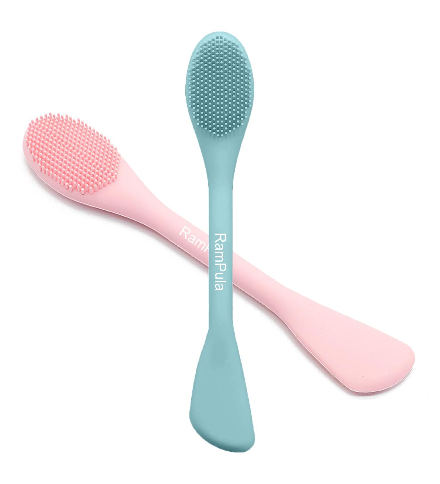 Rampula 2-in-1 Silicone Face Cleaning Brush & Mask Applicator | Peeling Makeup Removal Exfoliating Scrubber in Eucalyptus Green & Pink - Perfect for All Skin Types - Buy Online on GoSupps.com