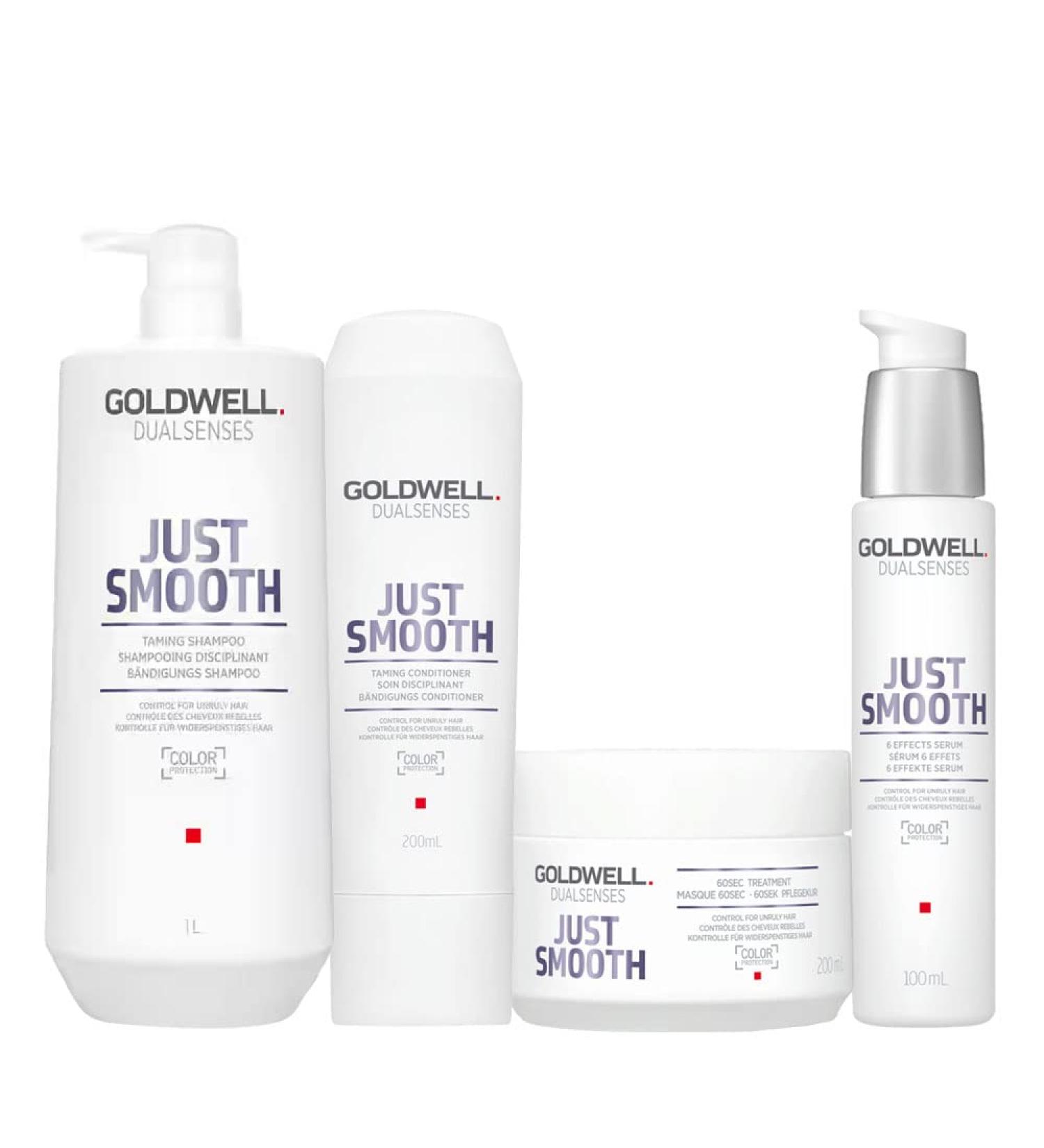 Goldwell Dualsenses Just Smooth Taming Shampoo 1000ml Conditioner 200ml Treatment 200ml Effects Seru