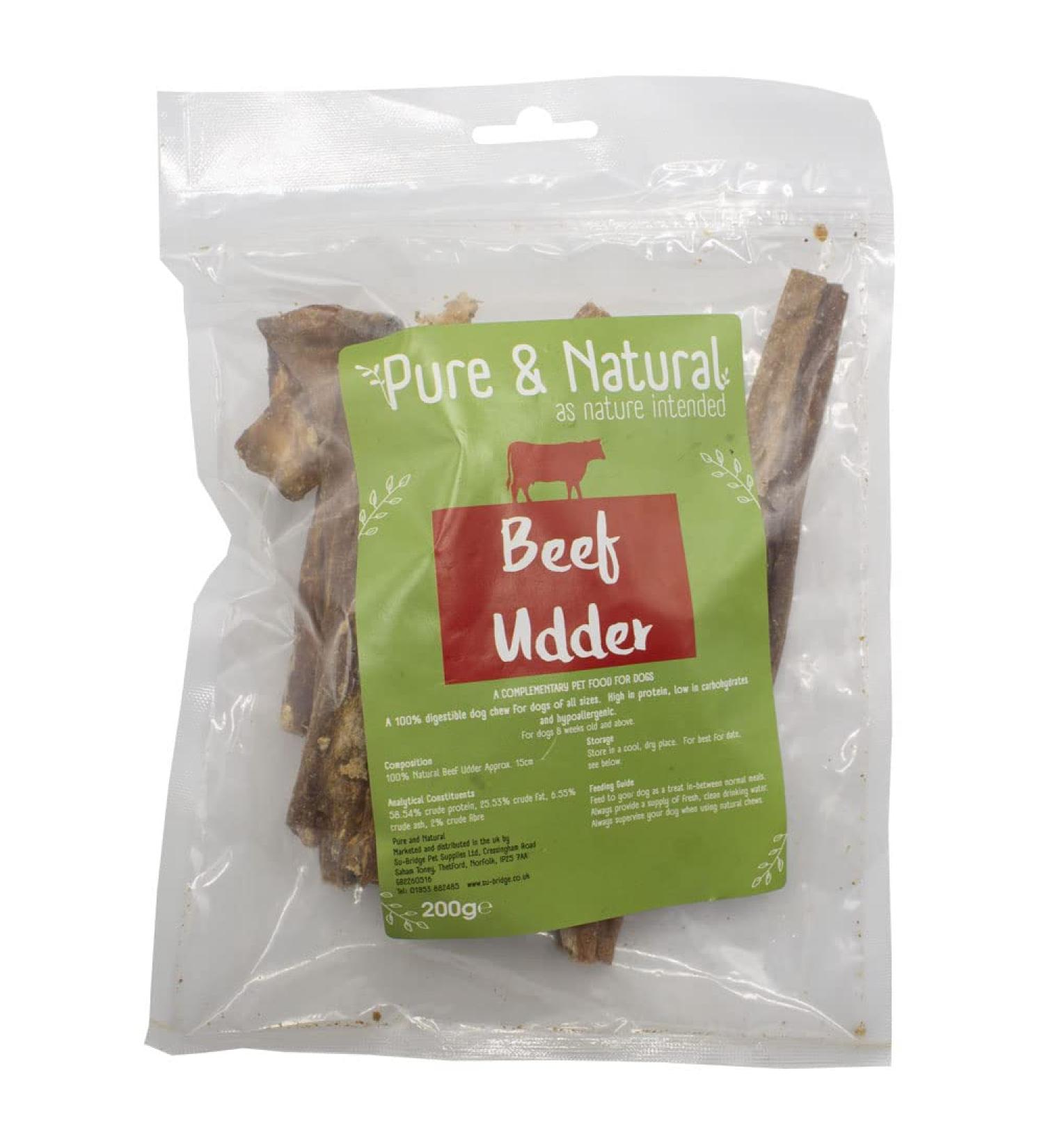 Pure & Natural Beef Udder 15cm - Cow Udder 100% Natural Dog Treats Hypoallergenic Long Lasting Beef Dog Chews - 200g Bag Beef Udder 200g (Pack of 1)