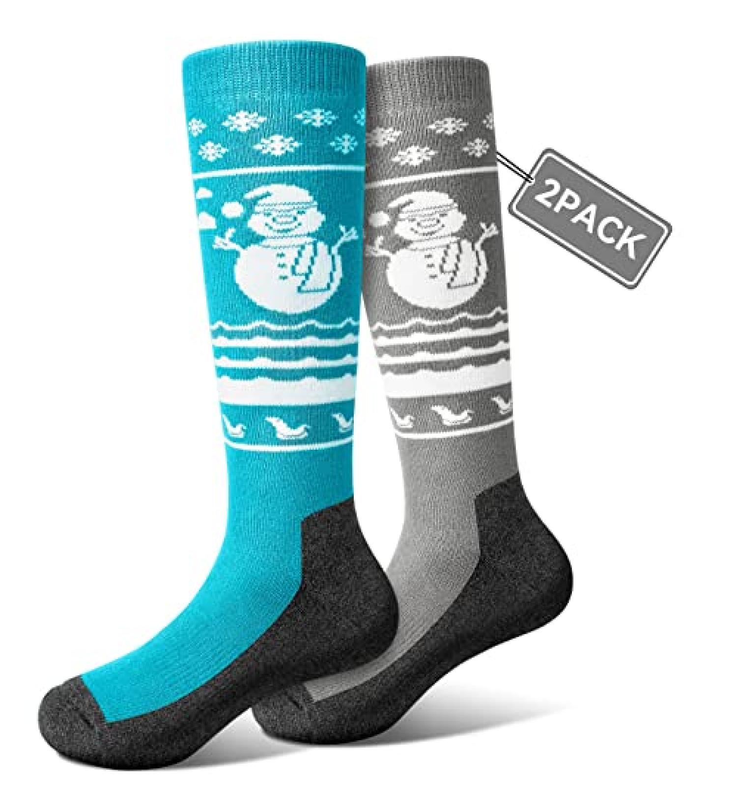 KRLAO Kids Ski Socks - 2 Pairs of Warm & Soft OTC Snow Socks for Toddlers | Ideal for Winter Skiing & Snowboarding - Buy Online on GoSupps.com