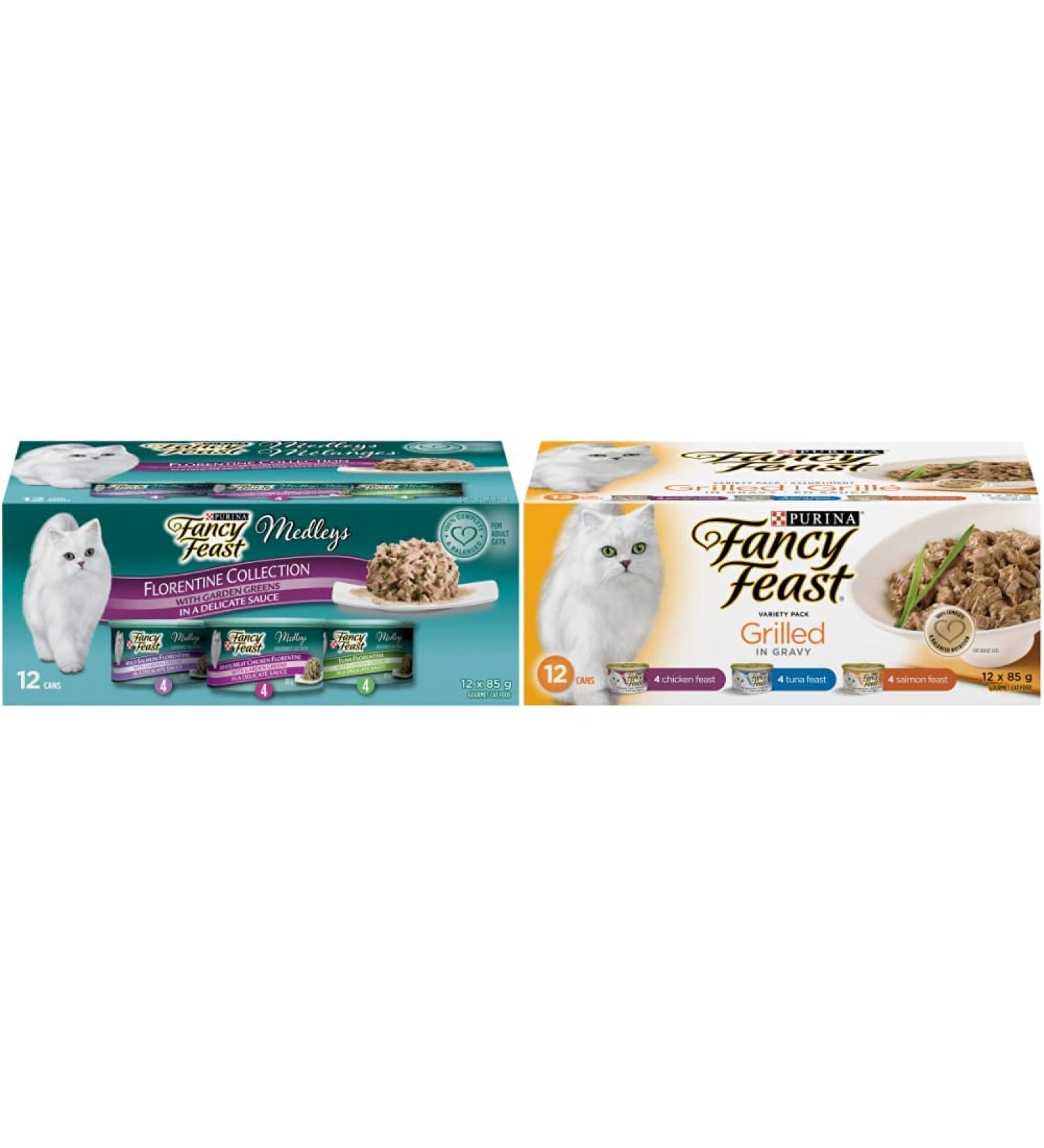 Fancy Feast Wet Cat Food | Elegant Medleys Florentine Variety Pack + Grilled Variety Pack (24 Cans) Florentine Collection Cat Food + Wet Cat Food - Buy Online on GoSupps.com