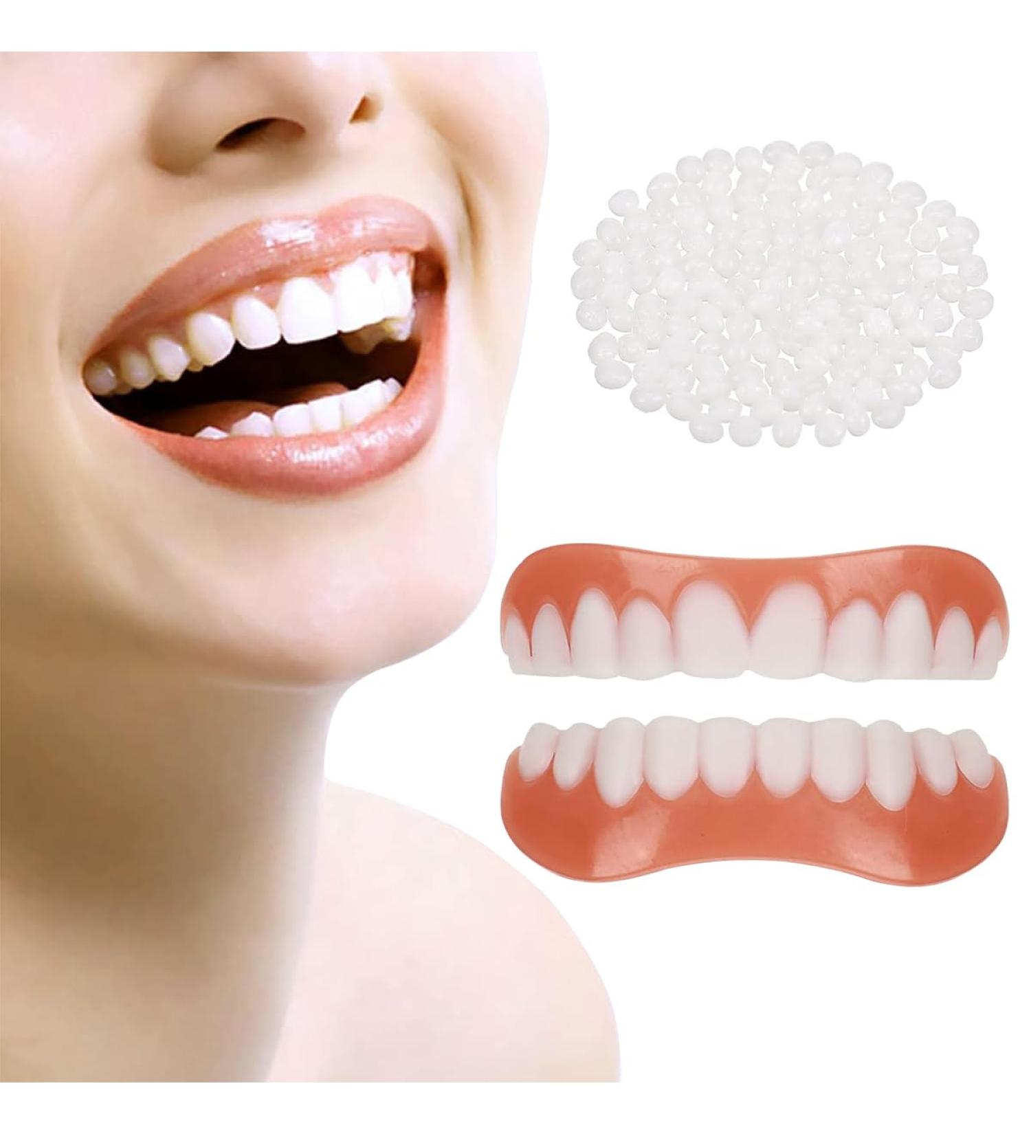 Dazluxe Adjustable Snap-On Prostheses 2 Pairs of Upper & Lower Artificial Teeth for Temporary Tooth Restoration | Regain Your Self-Confident Smile - Buy Online on GoSupps.com