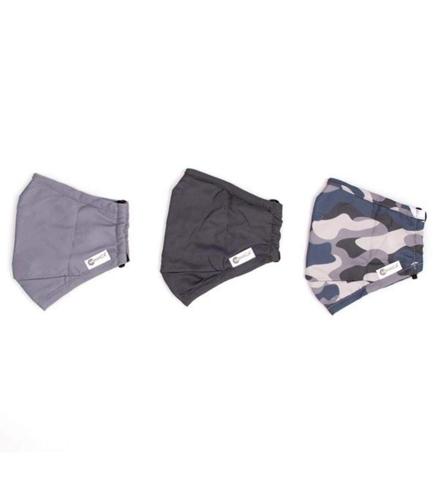 Miamica Fashion Cloth Face Mask with Nose Wire, Double Layer Cotton, Adjustable Ear Straps, Inner Pocket - Camo/Grey/Black Grey Camo - Buy Online on GoSupps.com