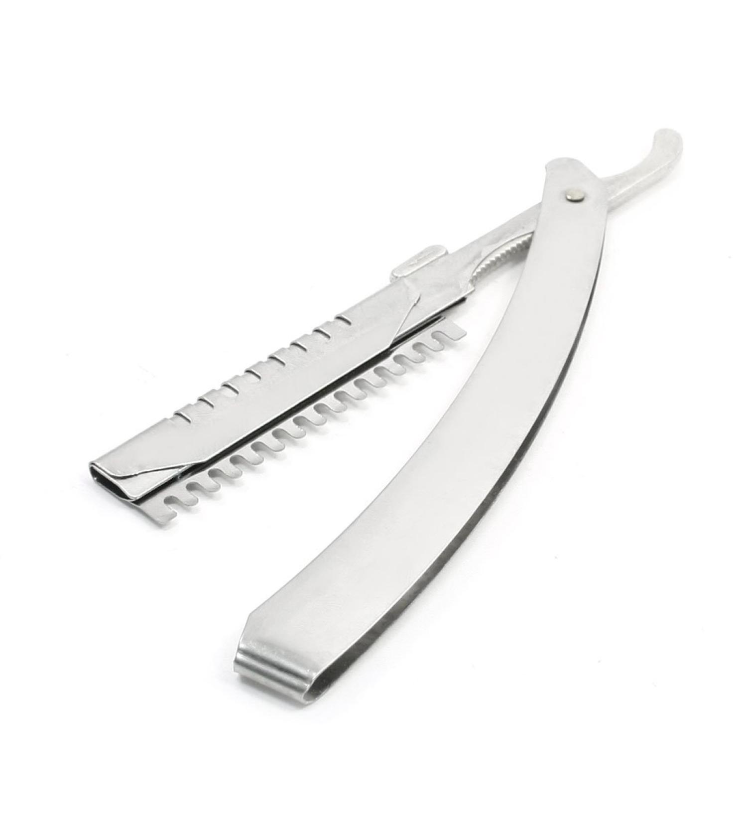 Ruilogod SILVER TONE Foldable Nonlip Handle Hairstyle Comb Razor Blade Holder