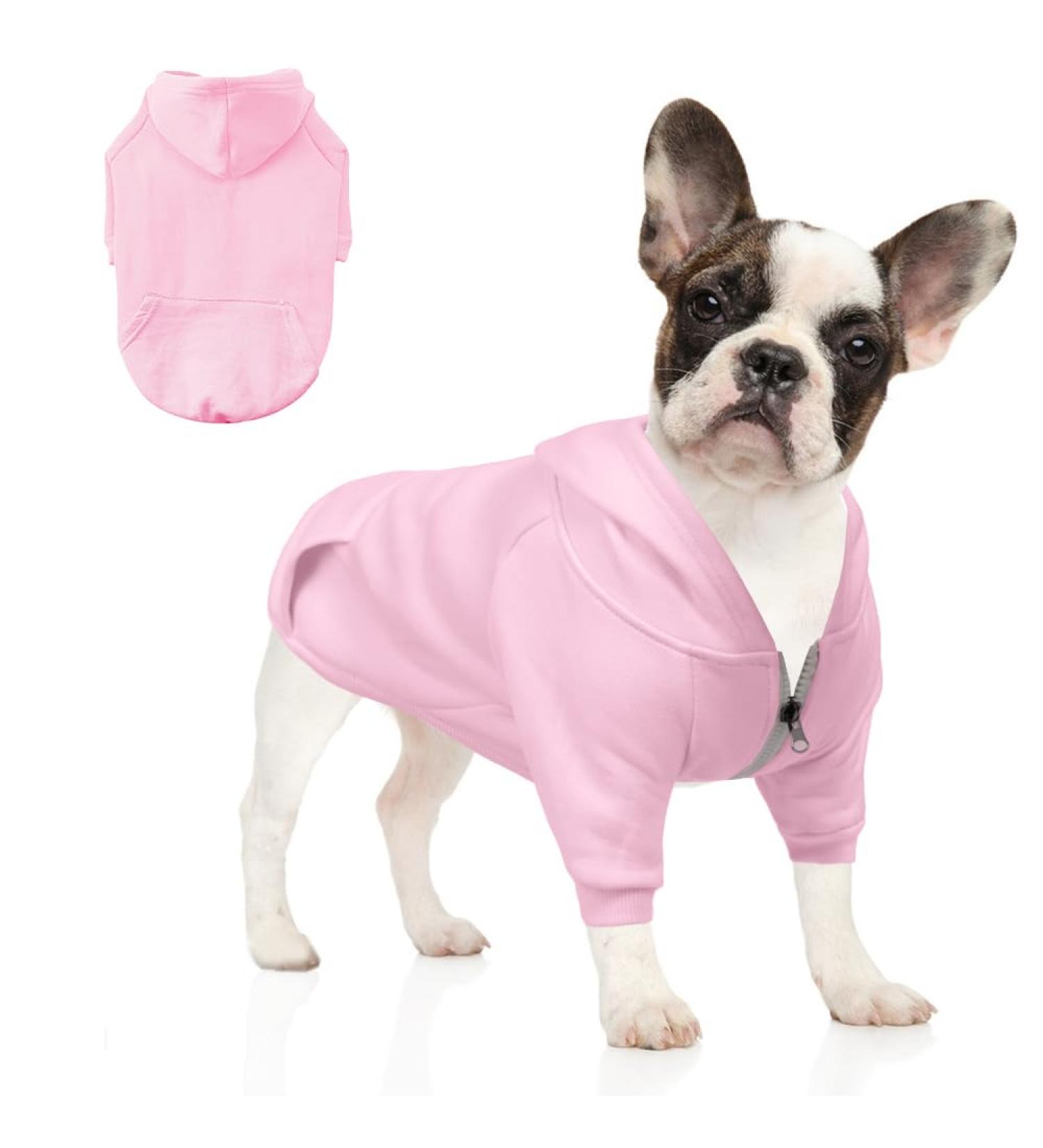 Meioro Warm Hooded Sweater for Dogs & Cats - Cute Zip Hoodie for French Bulldogs & Pugs (XS Pink) - Buy Online on GoSupps.com