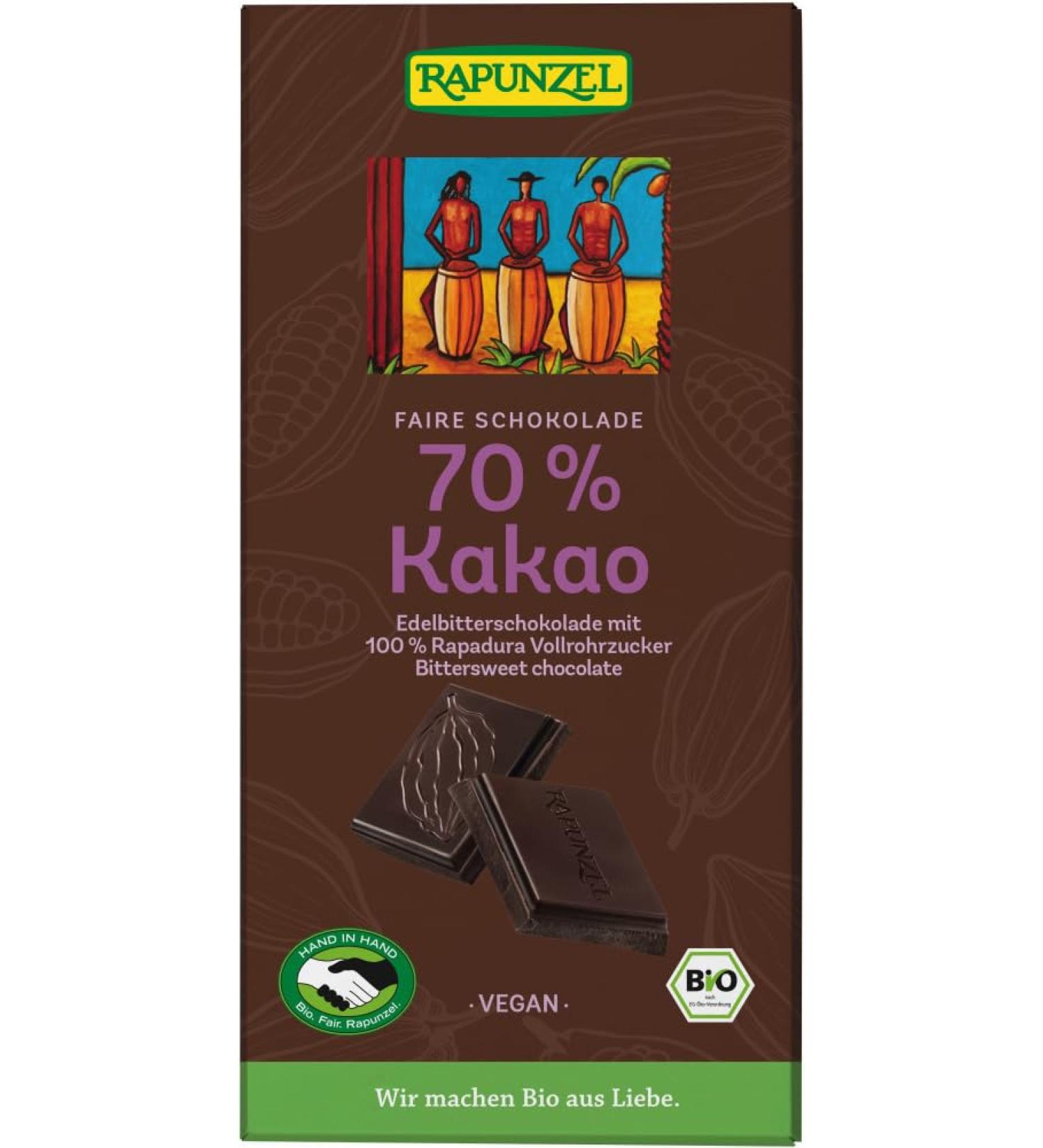 Rapunzel Amber of organic chocolate 70% cocoa with Rapadura HIH (2 x 80 g)