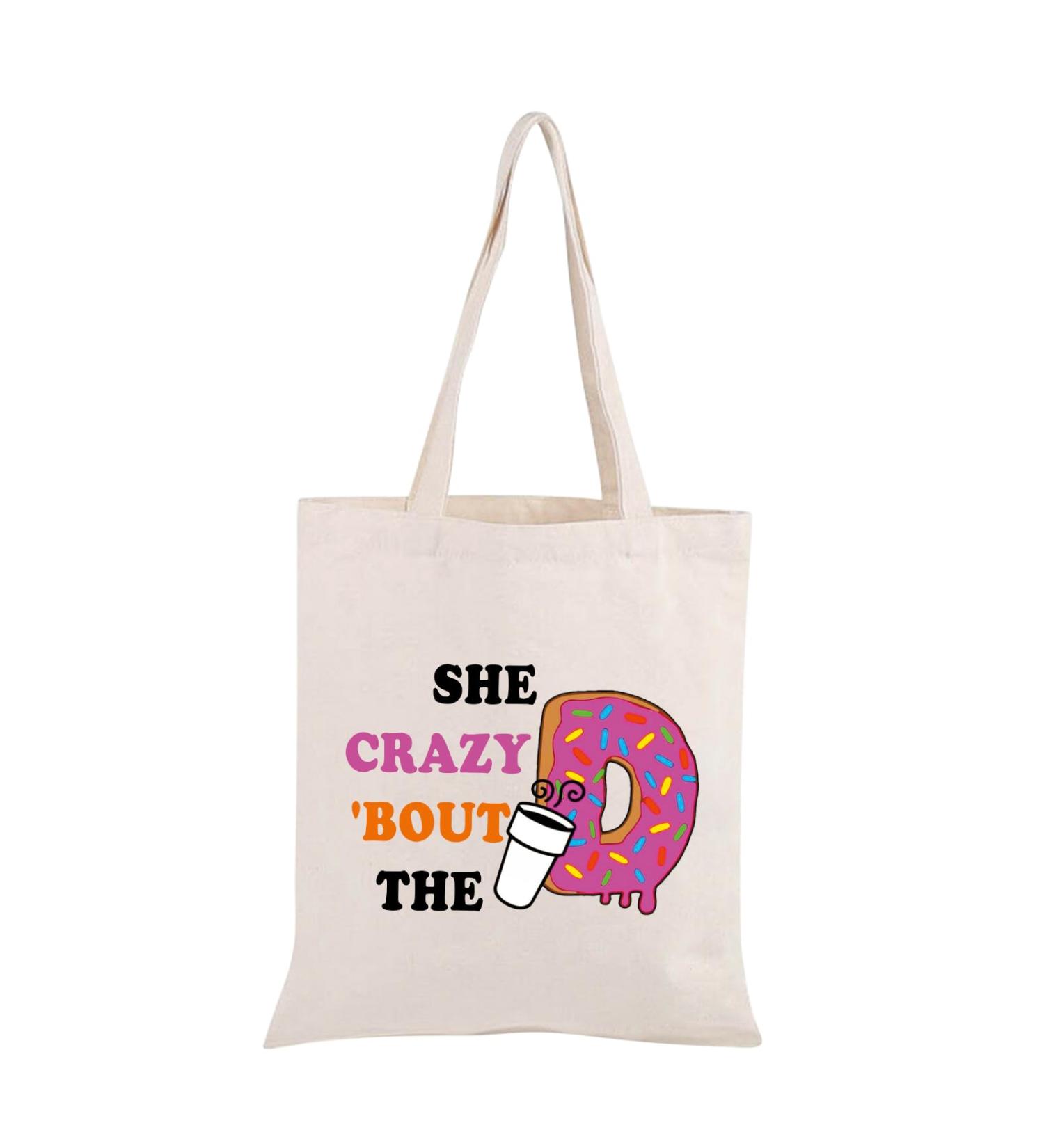 JXGZSO Donut Coffee Lover Gift She Crazy About The D Donut Tote Bag Coffee Junkie Gift Donut Coffee Merch - Buy Online on GoSupps.com