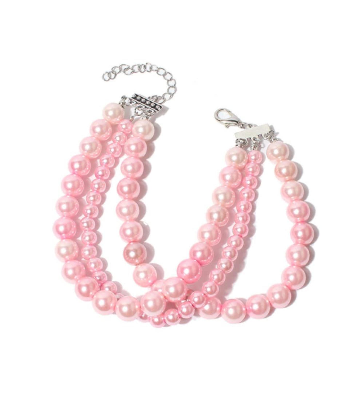 RayMinsino Fancy 3 Rows Pearl Pink Diamond Pet Cat Dog Necklace Collar Jewelry Pet Cat Dog Girl Costume Accessories(7.8-12.6in) - Buy Online on GoSupps.com