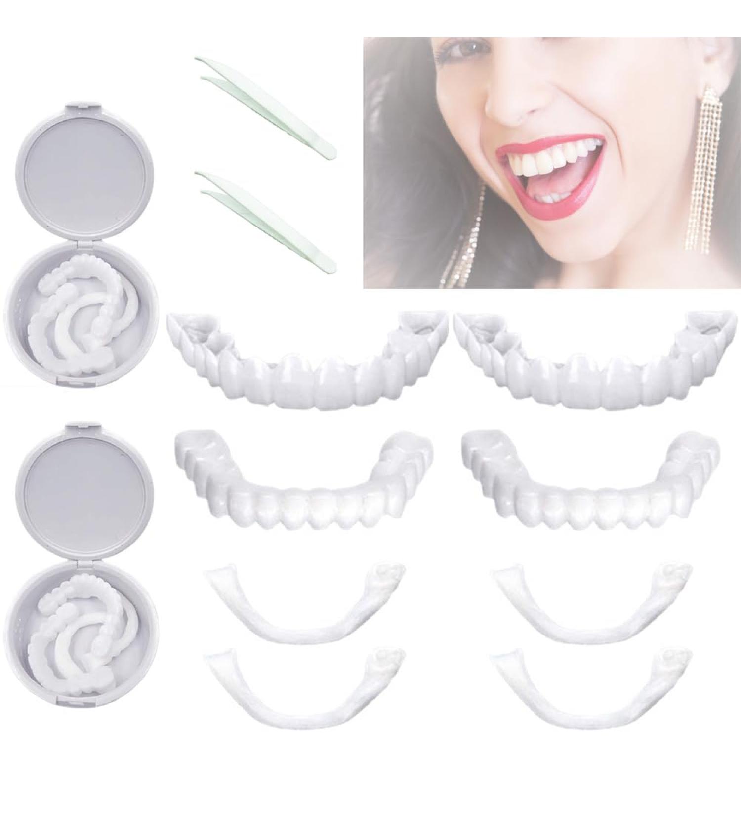 XREUCTOP Provisional Dentures - 2 Pairs of Cosmetic Veneers for Men & Women with Tweezers - Lightening Teeth Enhancements - Buy Online on GoSupps.com