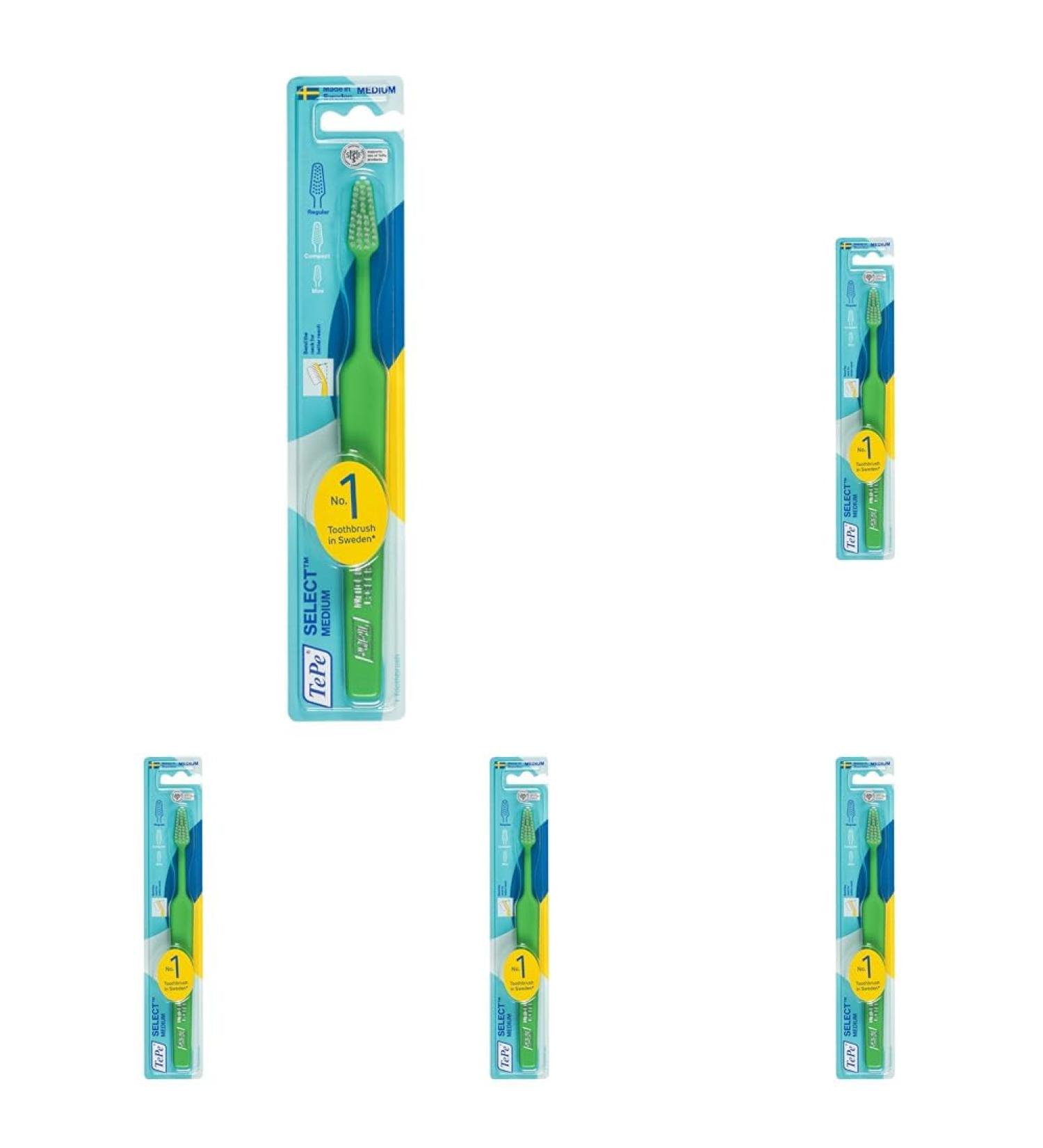 Shop Tep Select Medium Toothbrush - Strong Bristles & Tapered Head for Deep Cleaning - 5 Pack in Assorted Colors - Buy Online on GoSupps.com