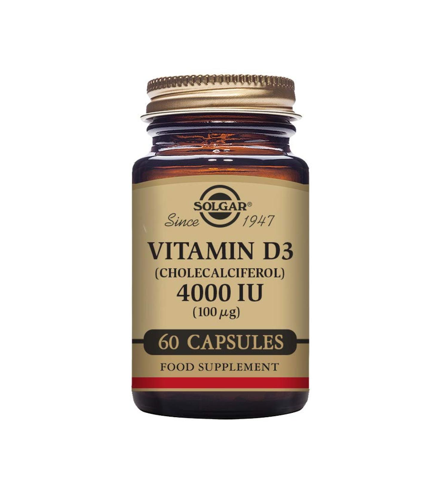 Solgar Vitamin D3 4000 IU (100 g) Vegetable Capsules - Pack of 60 - Cholecalciferol - Keeps Bones and Teeth Healthy - Supports Muscle Function & Immunity - Vegetarian - Buy Online on GoSupps.com