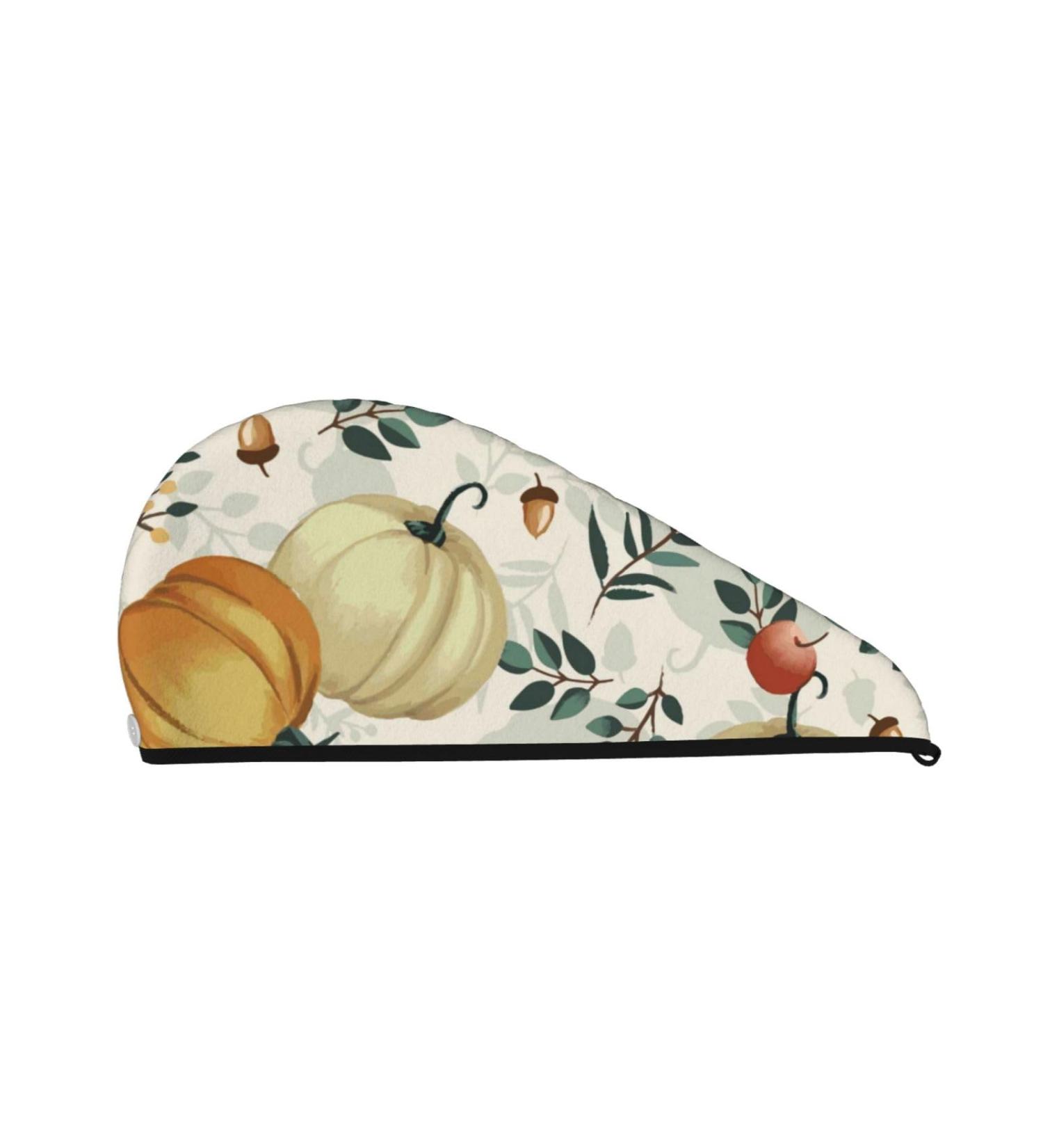 Autumn Pumpkins Leaves Apples Hair Towel Wrap - Super Absorbent Microfiber for Women | Quick Dry Coral Velvet for Long Curly & Thick Hair - Buy Online on GoSupps.com
