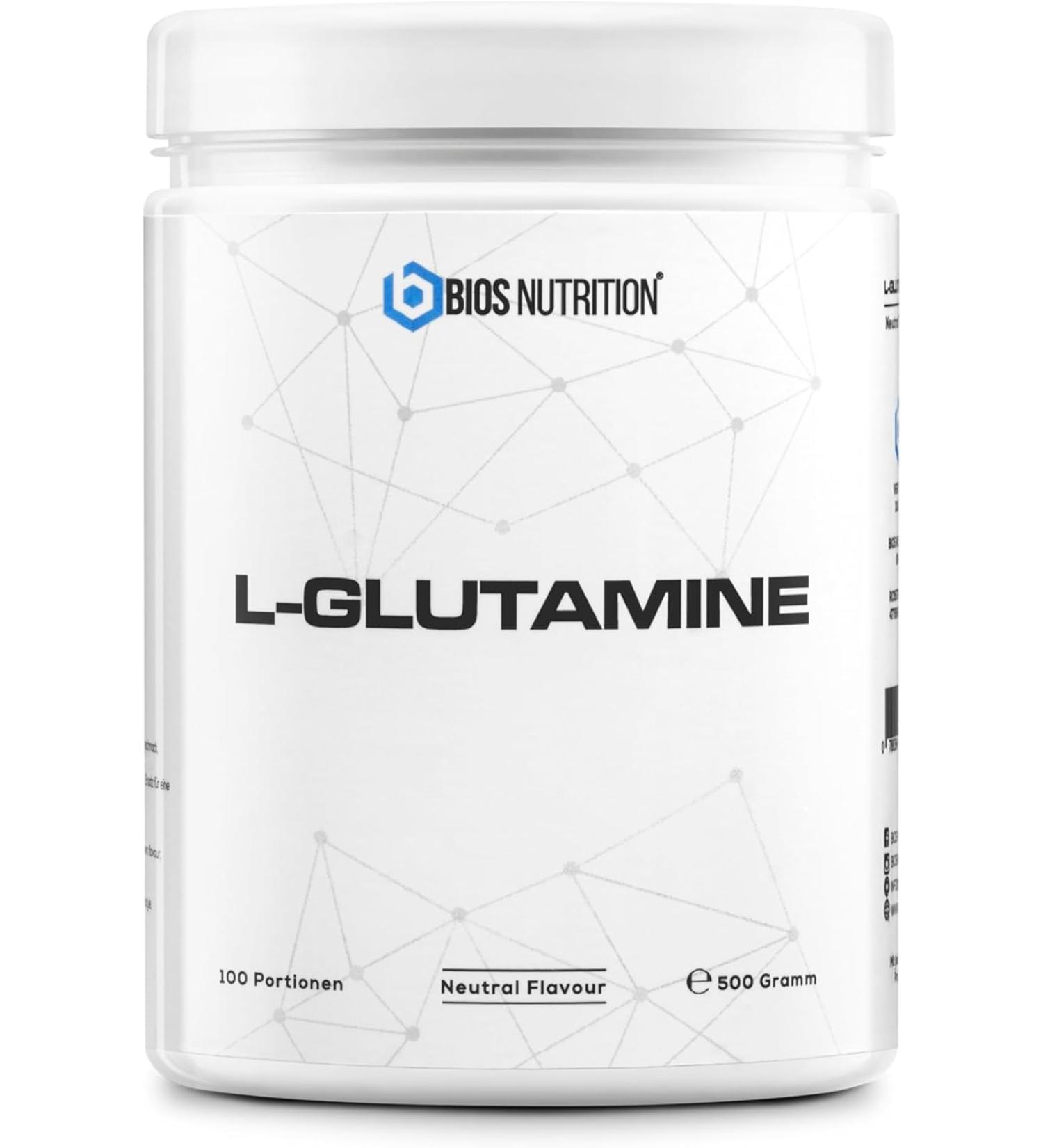 L-Glutamine Powder 500 g Pure L-Glutamine Neutral Flavor Vegan Highly Dosed No Additives BIOS Nutrition (Made in Germany) - Buy Online on GoSupps.com