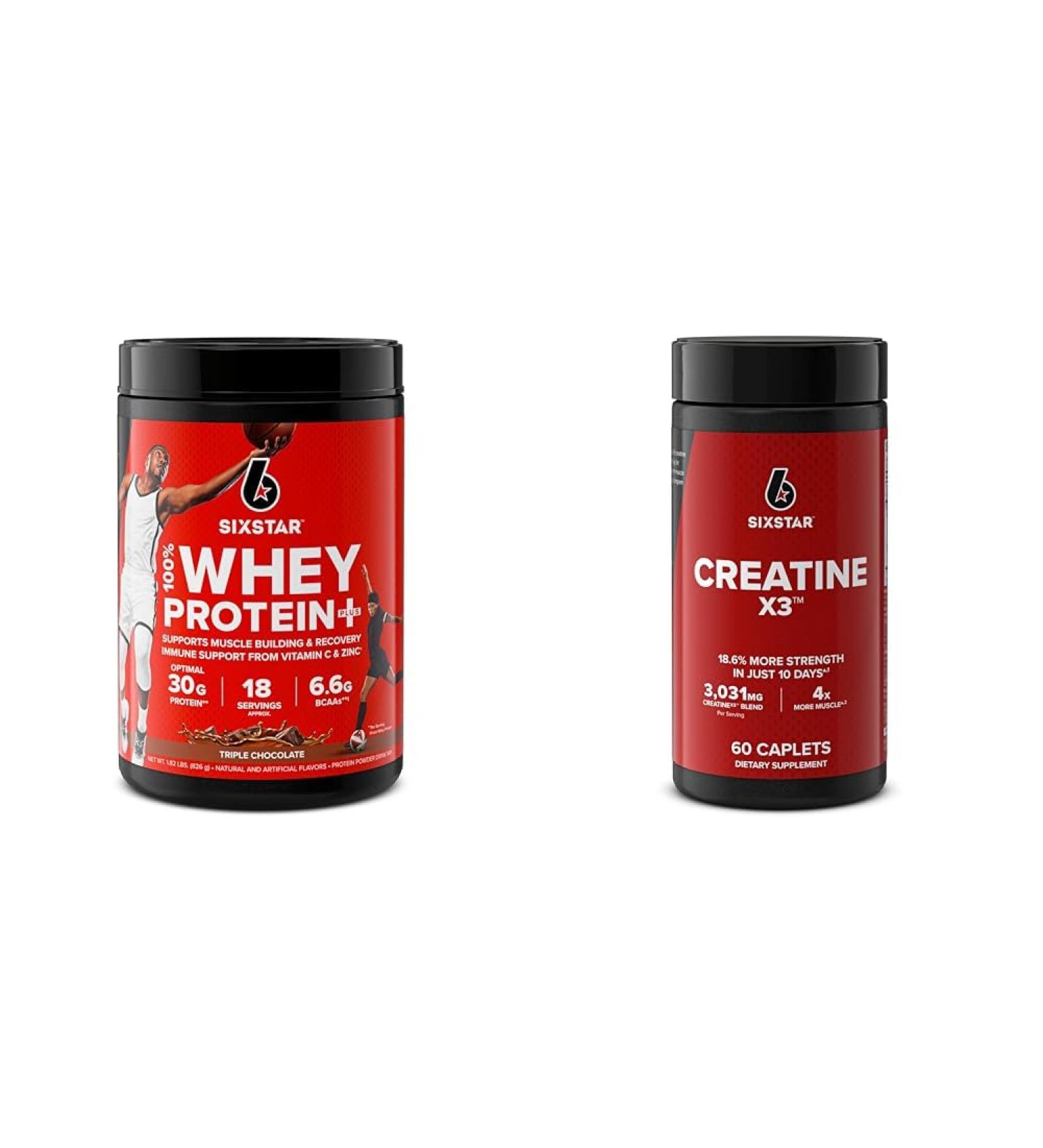 Six Star Elite 100% Whey Protein Plus Triple Chocolate 1.8lbs & Creatine Pills X3 Creatine Capsules Muscle Builder - Buy Online on GoSupps.com