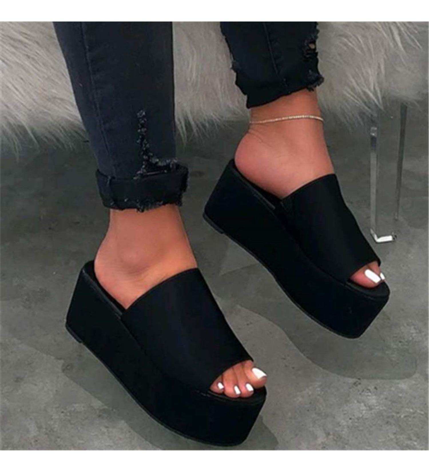 Stylish Women's Wedge Sandals - Platform Fish Mouth Peep Toe Summer Footwear in Soft Leather - Buy Online on GoSupps.com