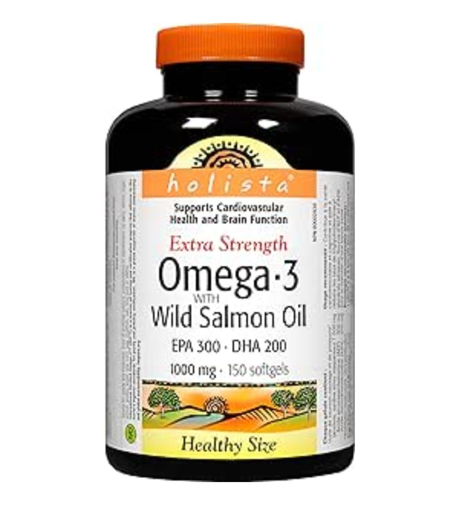 Holista Omega-3 Fish Oil 1 000 mg Extra Strength with Wild Salmon Oil 150 Softgels Supports Heart Brain and Joint Health - Buy Online on GoSupps.com
