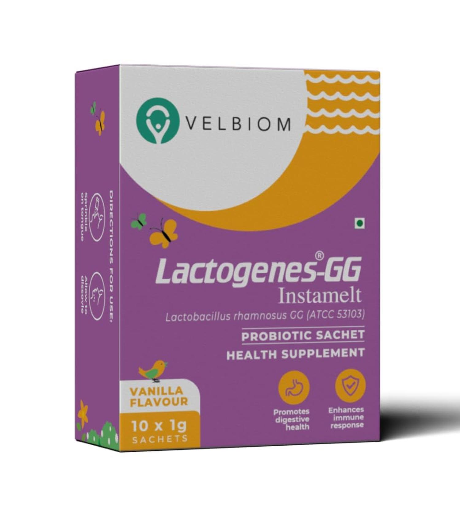 Lactogenes-GG Instamelt Probiotic Health Supplement Promotes Digestive System Enhaces Immune Response - 1g*10 Sachets Vanilla Flavour - Buy Online on GoSupps.com