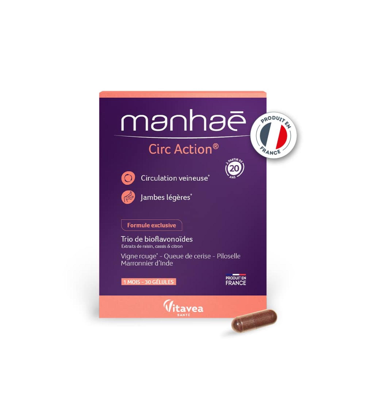 Manha Circ Action Dietary Supplement for Circulation Light Legs and Drainage Red Vine Cherry Tail Pilosel Blackcurra - Buy Online on GoSupps.com