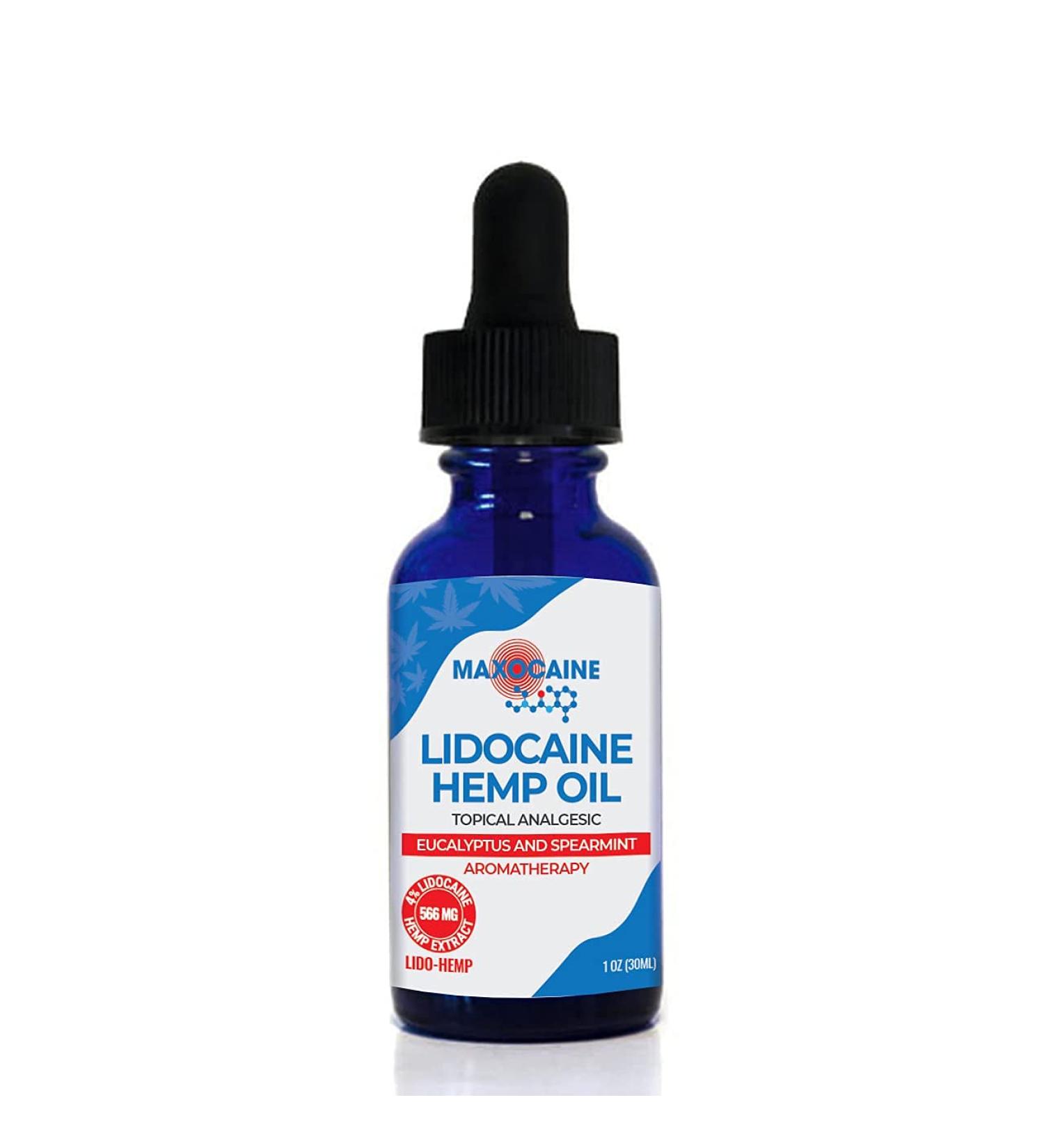 MAXOCAINE Lido-Hemp Oil for Pain & Stress Relief with Eucalyptus Spearmint Essential Oils, Lidocaine, and Hemp Extract - Premium Holistic Solution (1 oz) - Buy Online on GoSupps.com