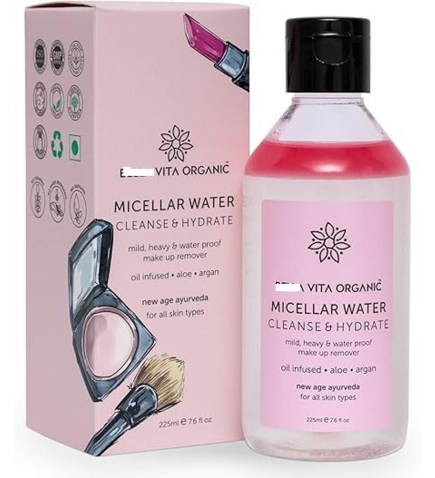 BV Oil Infused Ayurvedic Micellar Water 225ml Makeup Remover for Light & Heavy Waterproof Makeup Removal Vegan Sulfate Paraben Free
