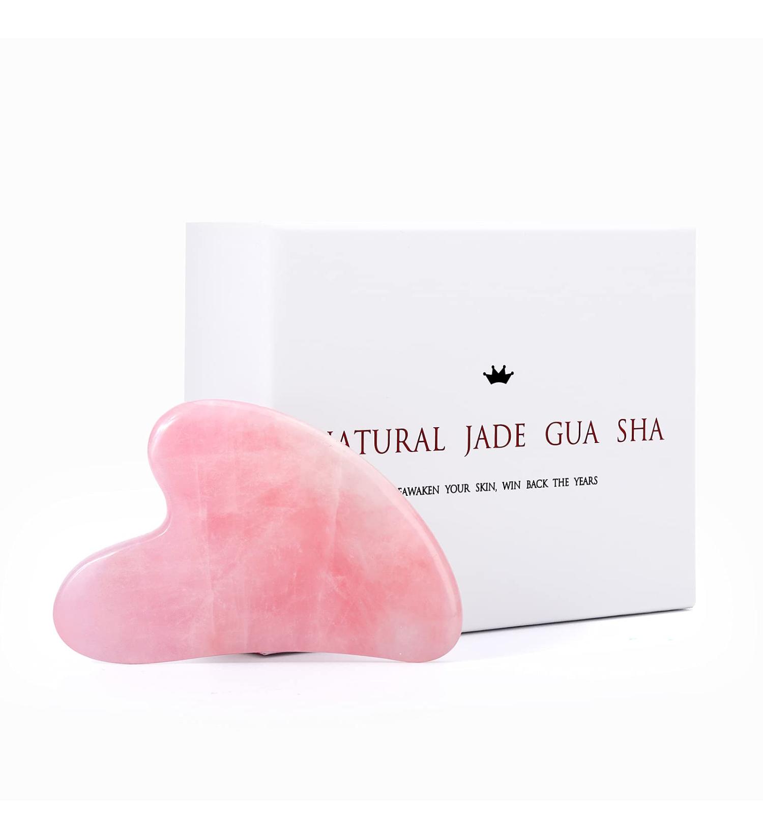 Deciniee Rose Quartz Gua Sha Massage Tool - Heart Shape Pink Jade Stone Set for Face & Body | Skin Care Tools for SPA & Acupuncture Therapy - Buy Online on GoSupps.com