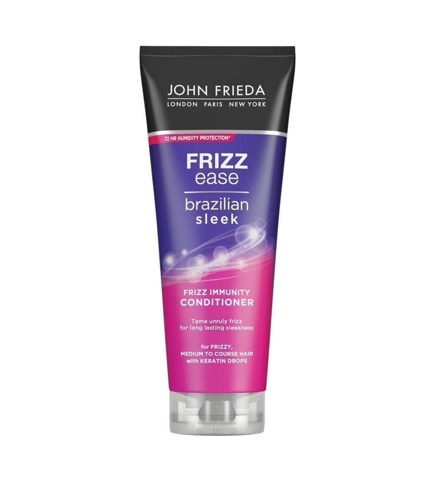 John Frieda Brazilian Sleek Conditioner 250ml - Anti-Frizz Ceratin Infused Odorless Hair Care for Smooth & Shiny Hair - 1 Pack - Buy Online on GoSupps.com